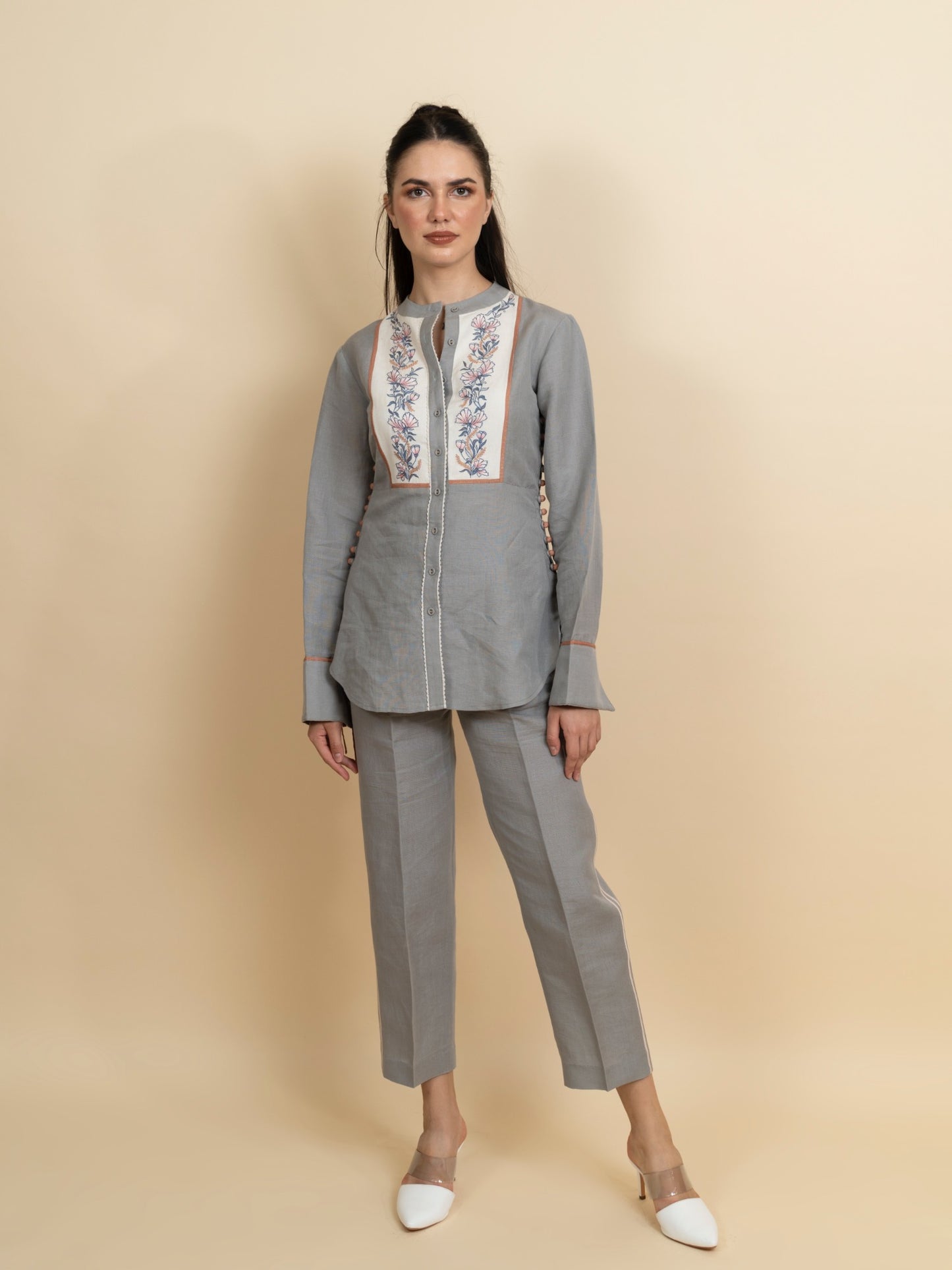 Floral embroidered tunic with pants. image 1