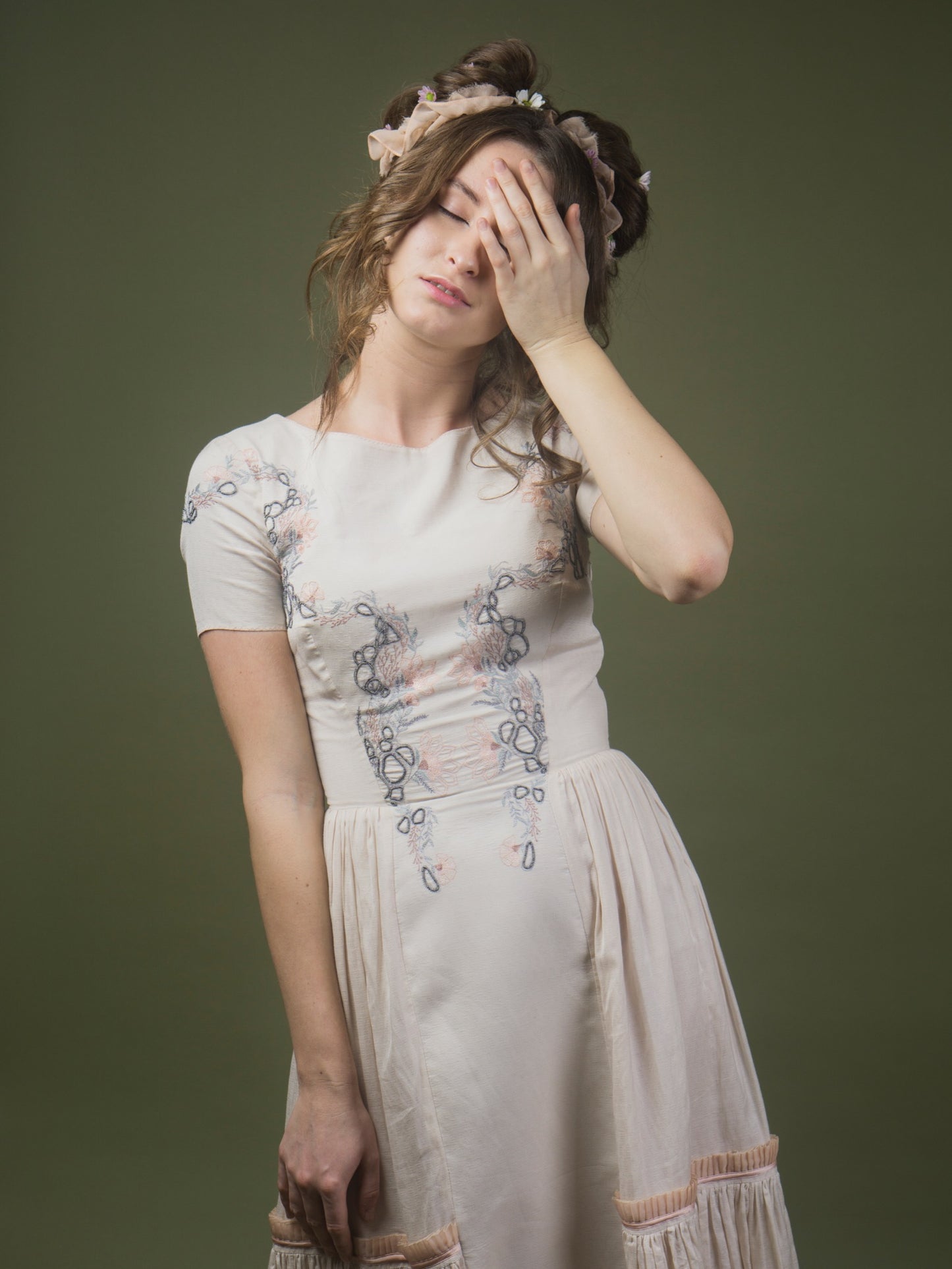 Floral embroidered calf length dress. image 3