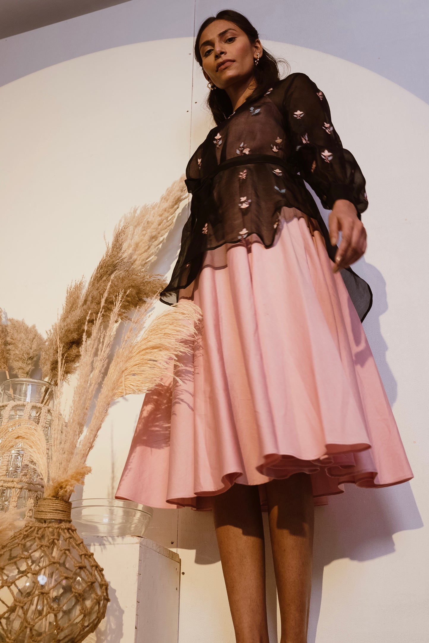 Black organza shirt with pink dress image 0