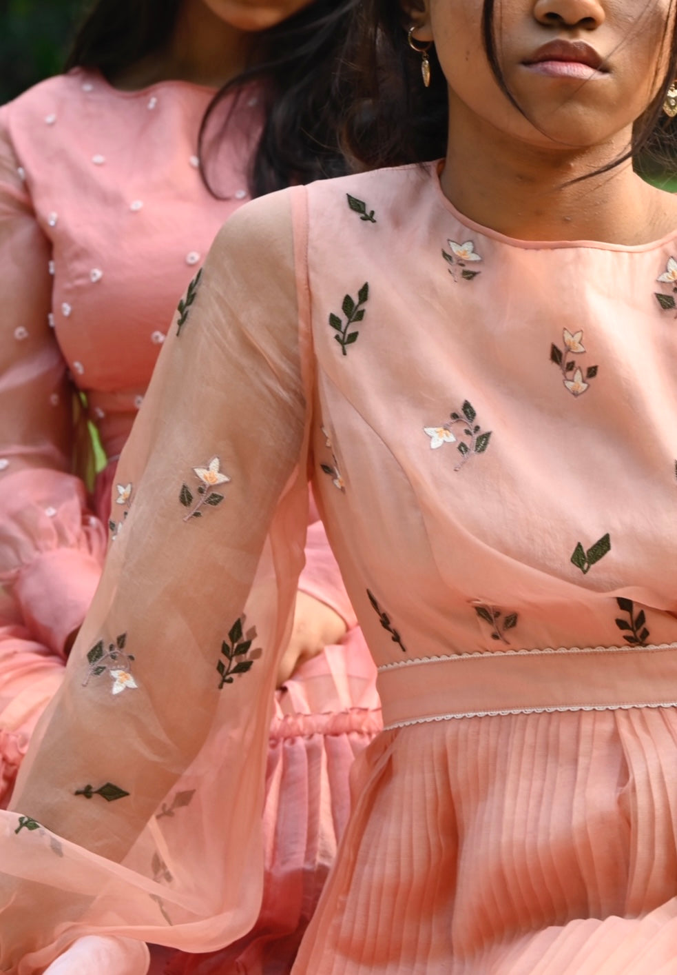 Peach floral embroidered skater dress. image 3