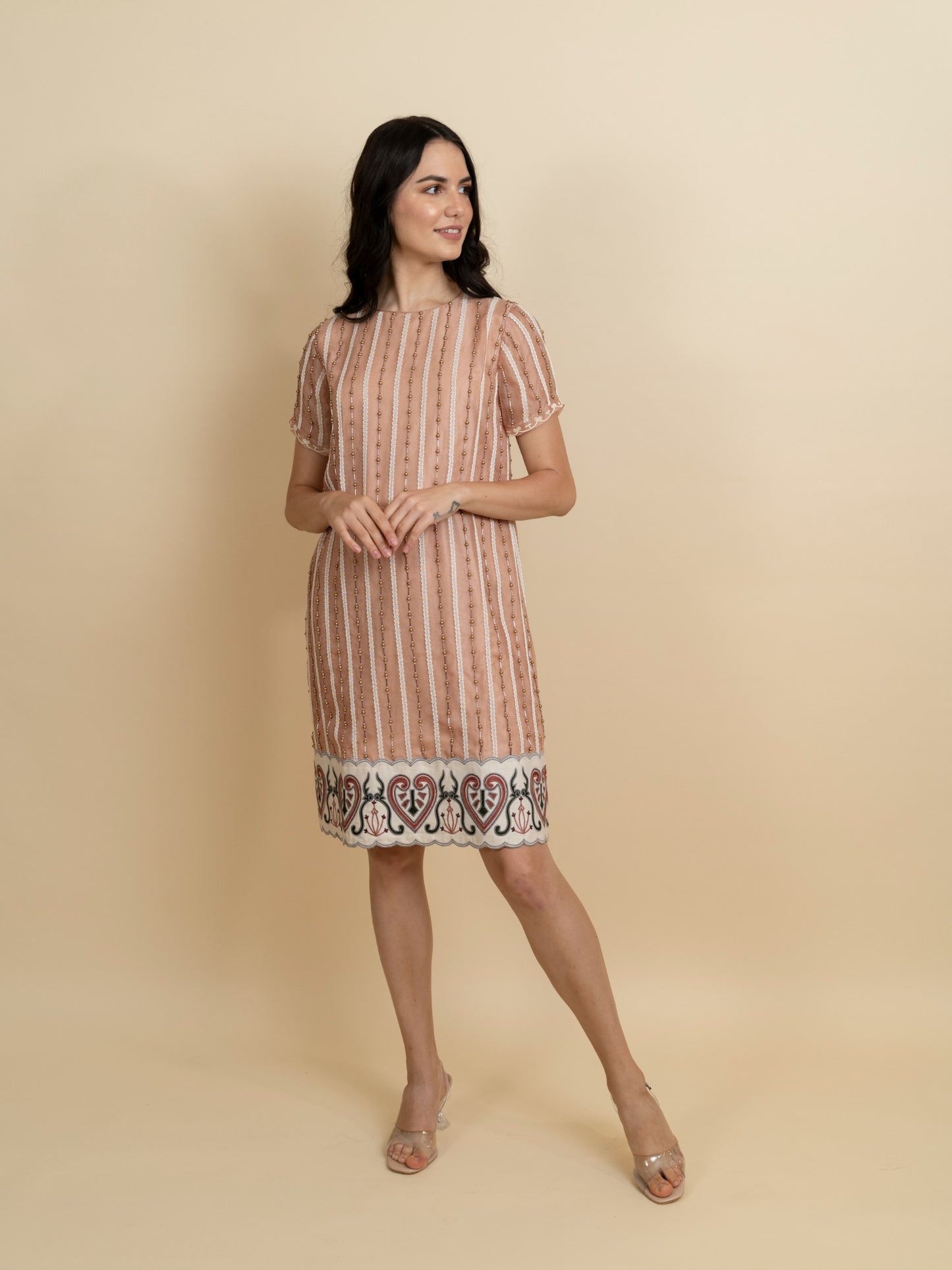 Galaxy embroidered knee length dress with sleeves. image 2