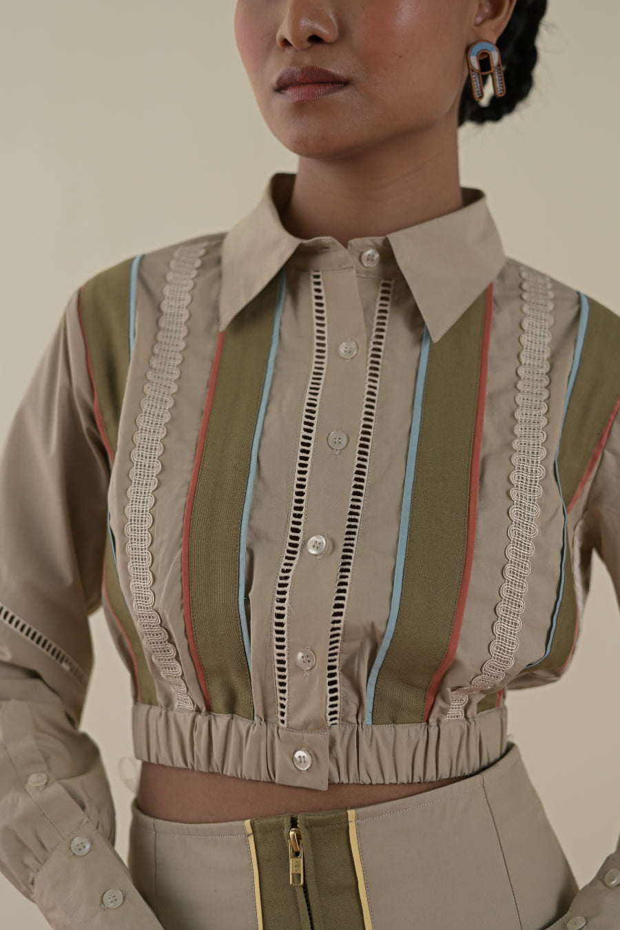 Stripe crop shirt image 4
