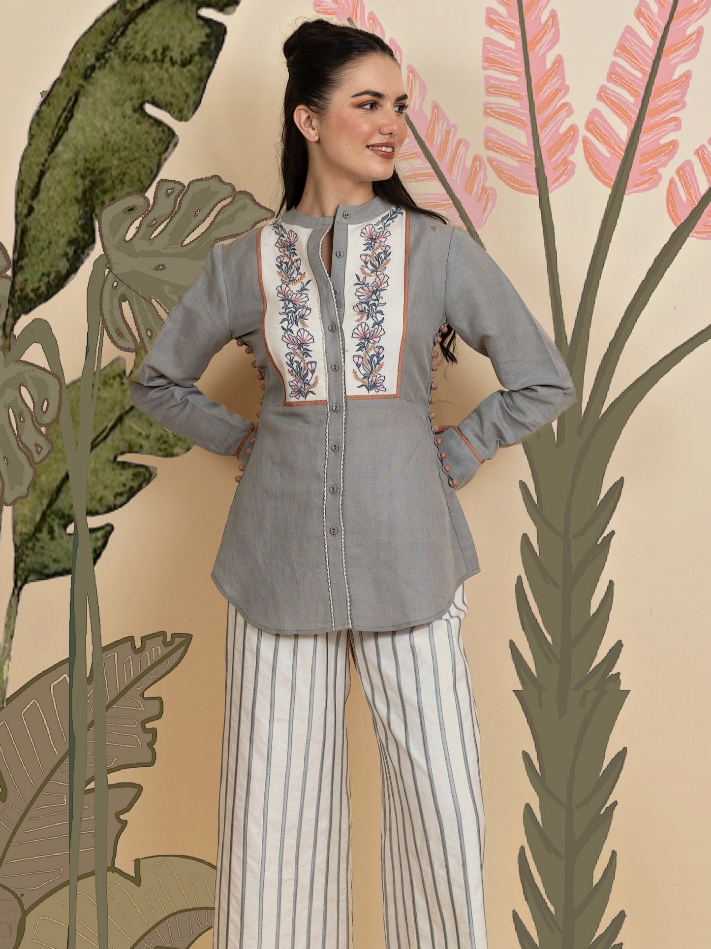 Floral embroidered top with pants. image 0