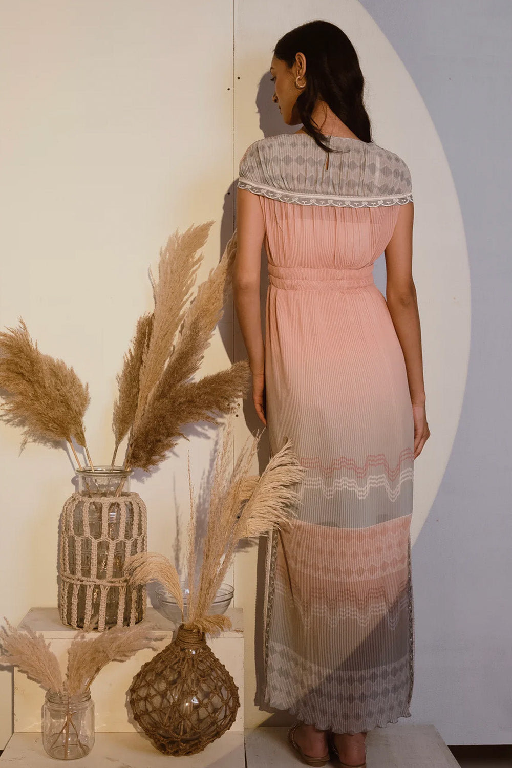 Narrow pleated georgette dress