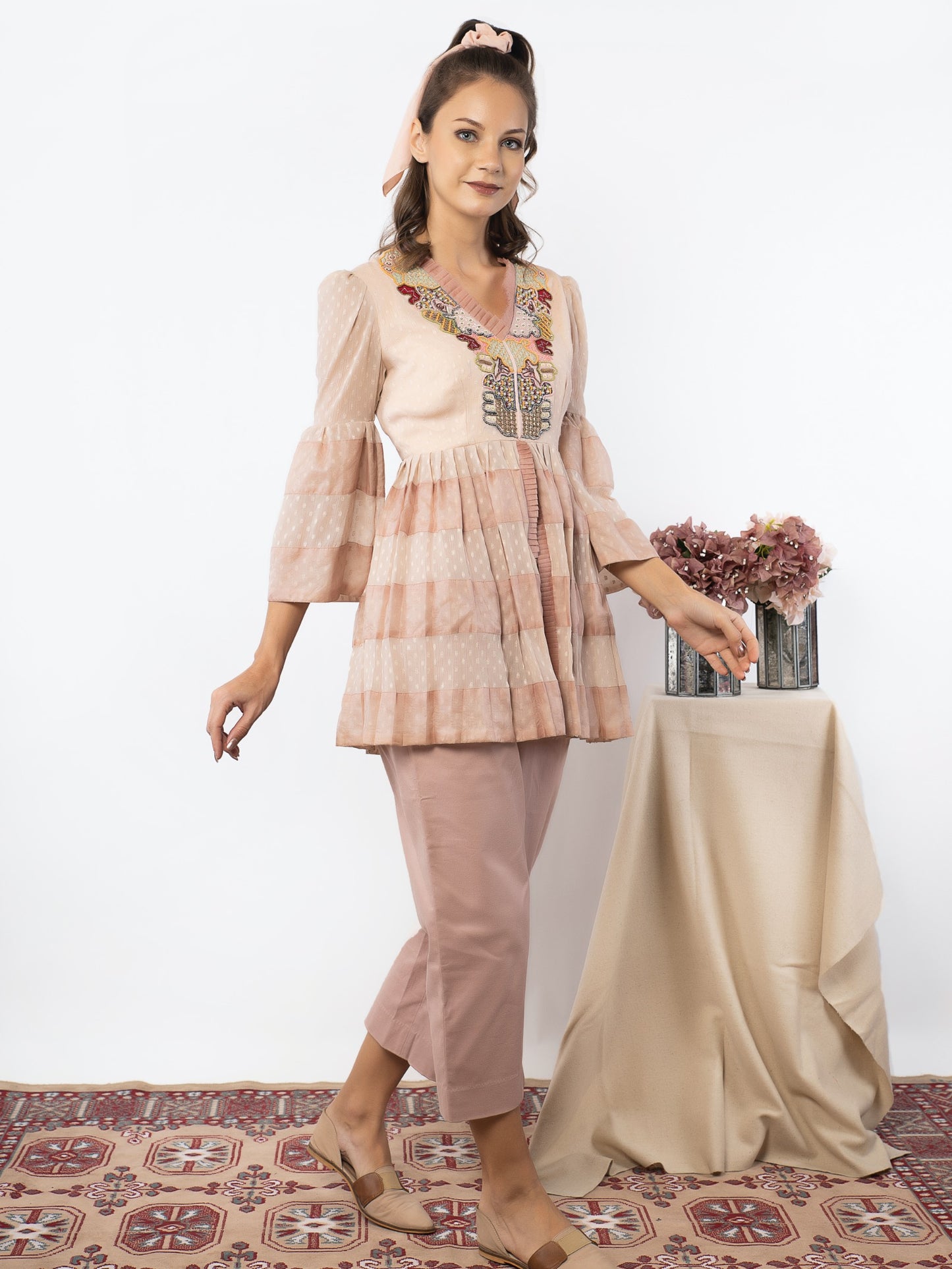 Pink patchwork tunic with straight fit pant image 0