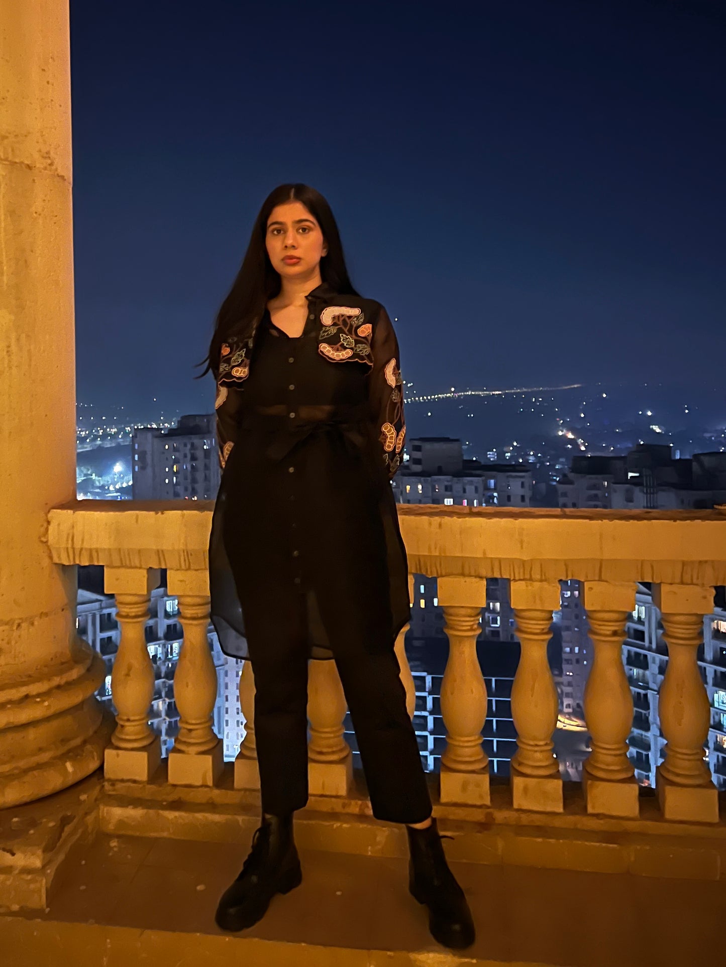 Black trench shirt with pants image 2