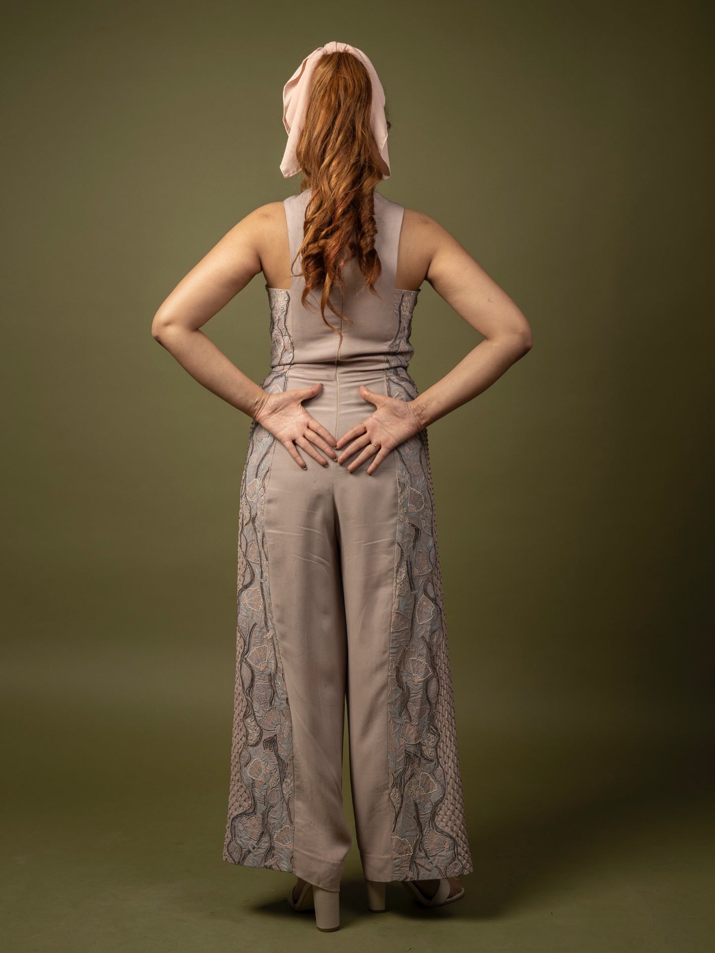 Gray embroidered jumpsuit. image 1