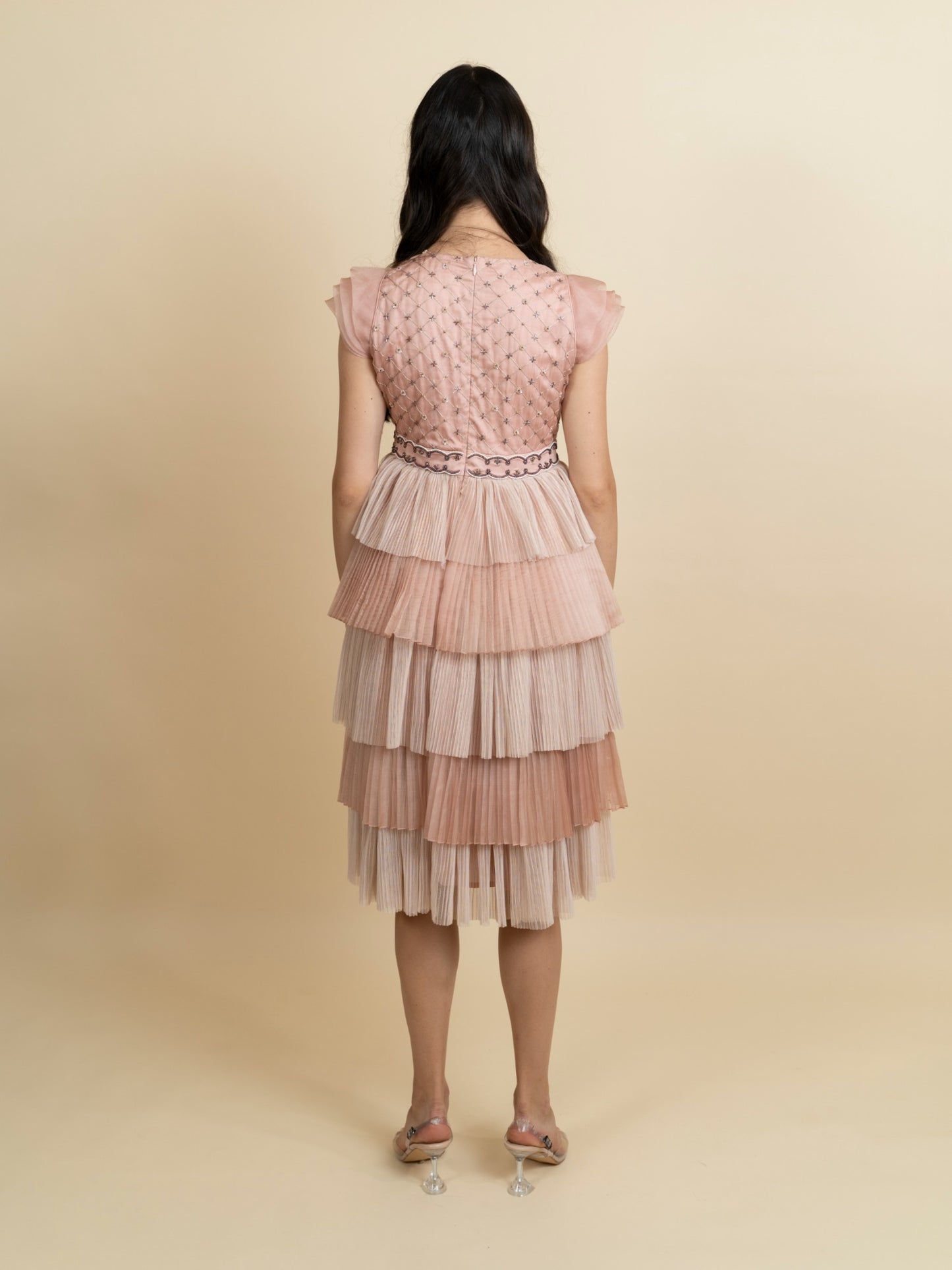Multi layered pleated dress with fully embroidered bodice. image 5