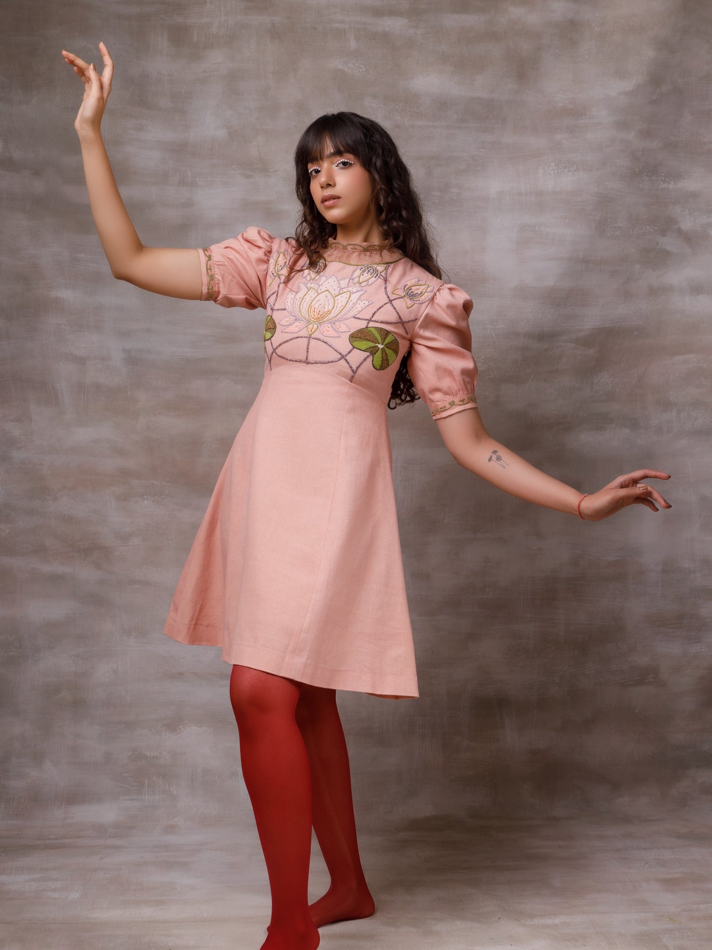 Lotus embroidered pink dress. image 4