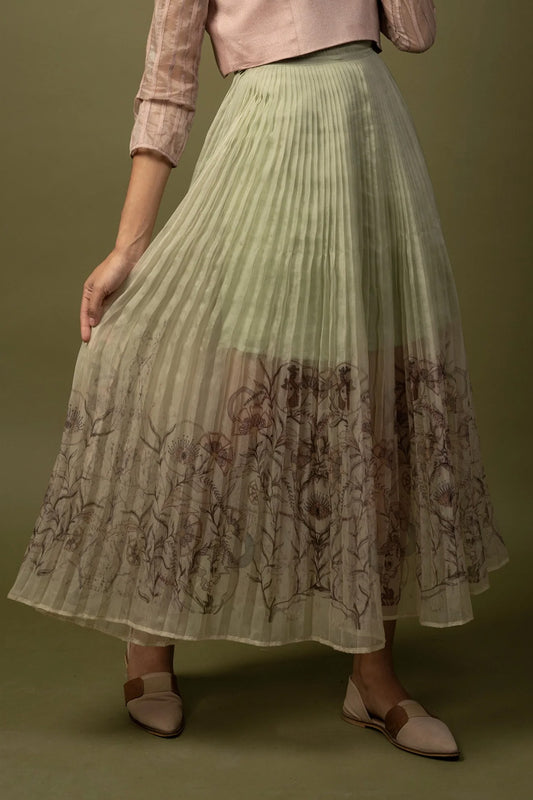 Printed organza skirt. (Green ombre)