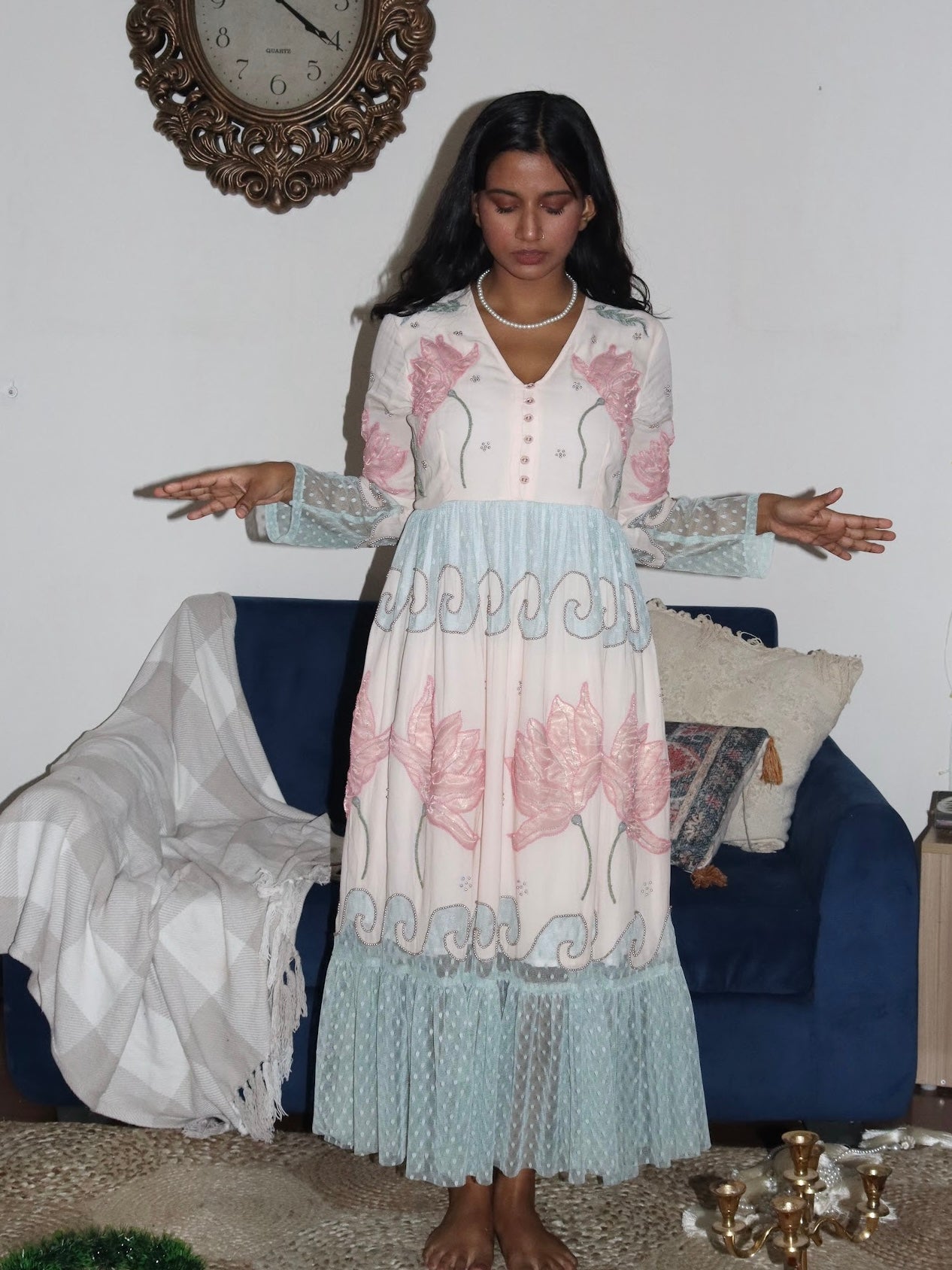 Floral embroidered Ankle length dress image 3