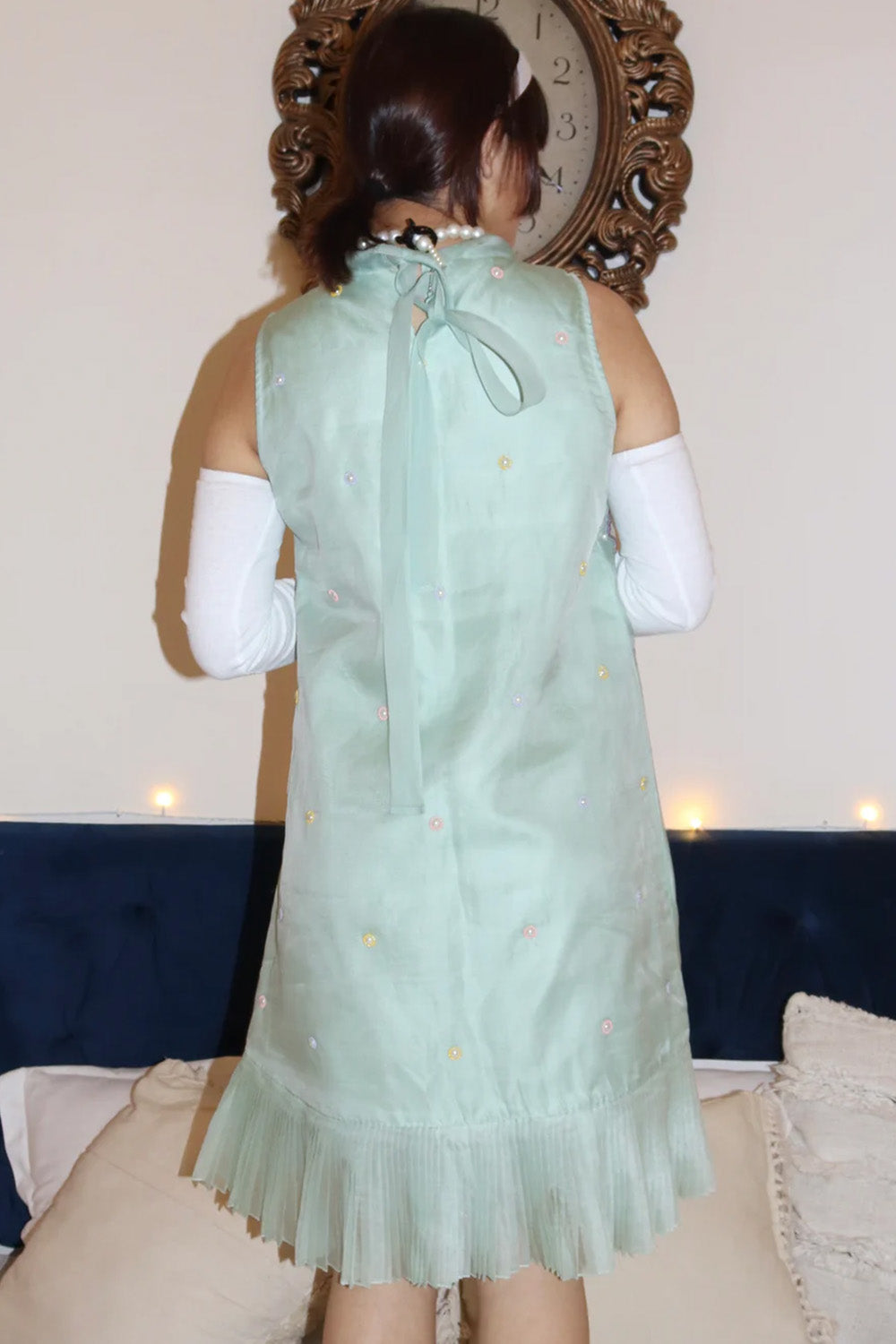 Mint organza skater dress