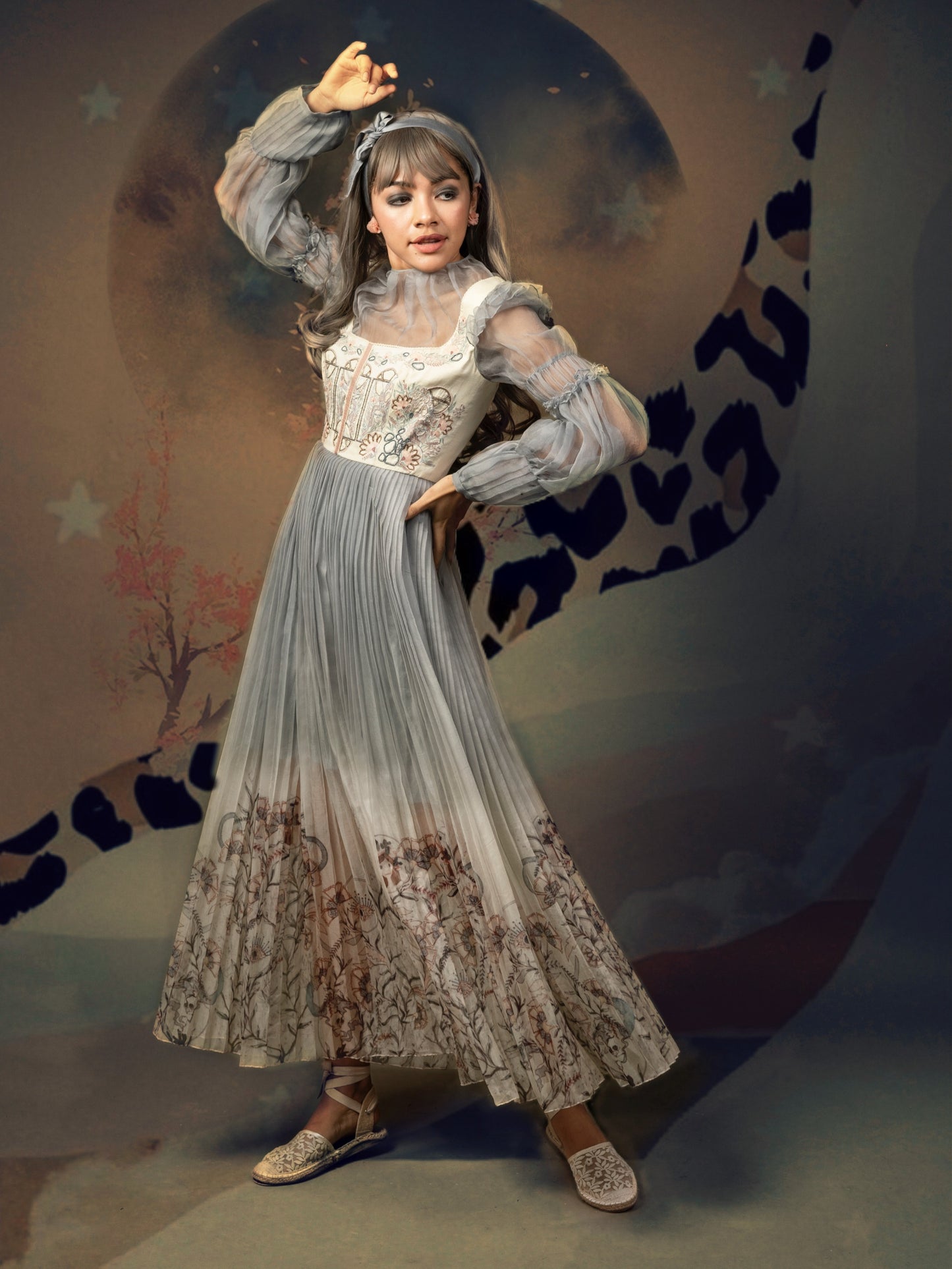 Dusty blue organza gown. image 0