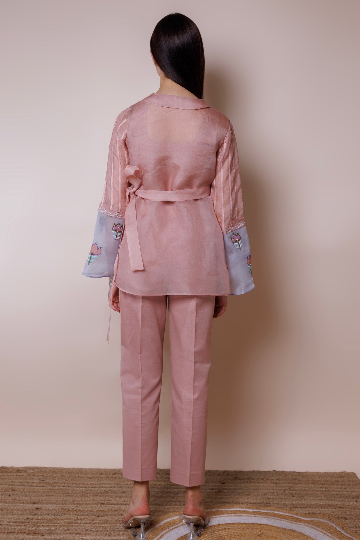 Organza wrap around blazer with inner and pants image 3