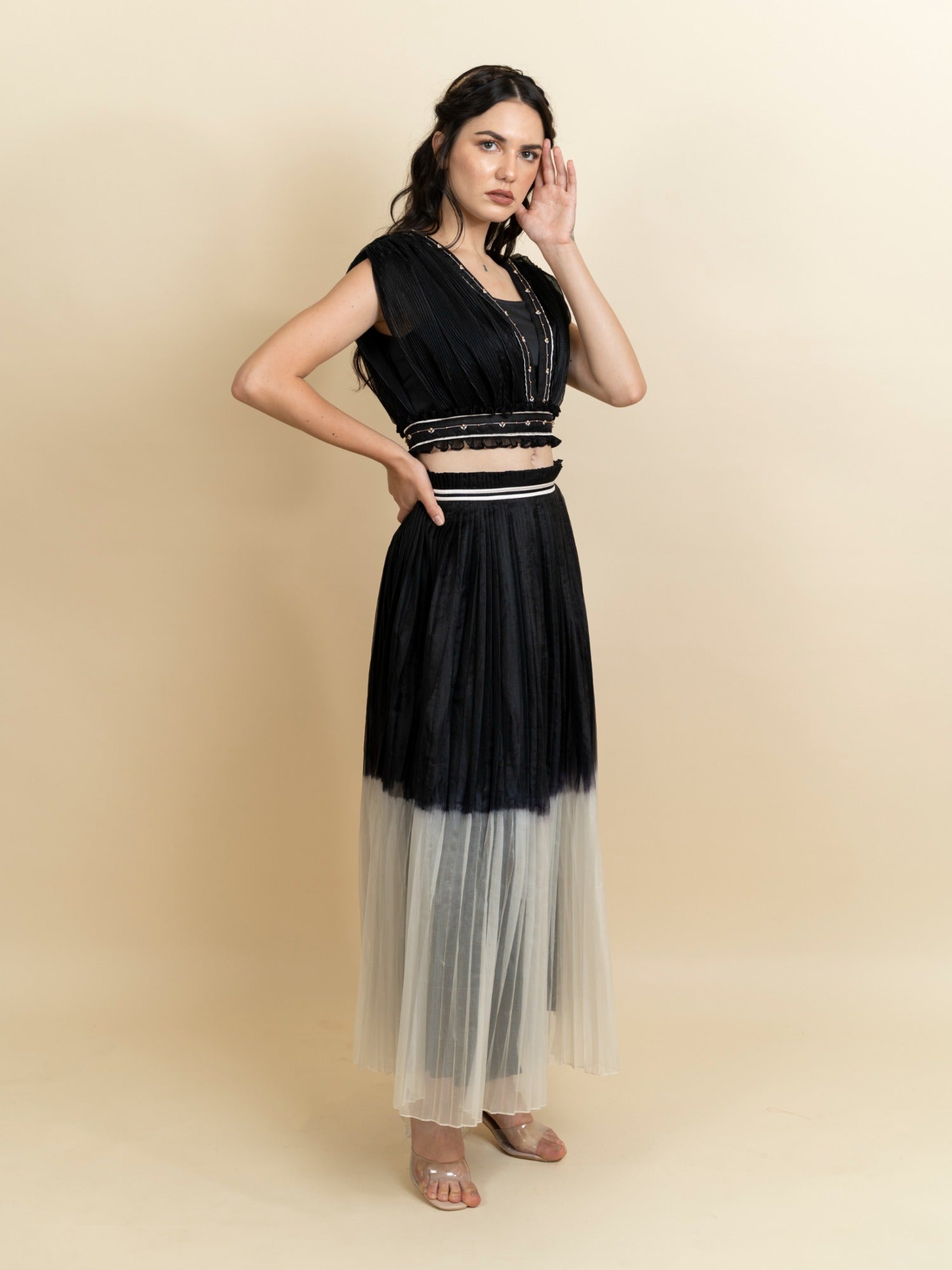 Pleated organza skirt. (Black) image 2