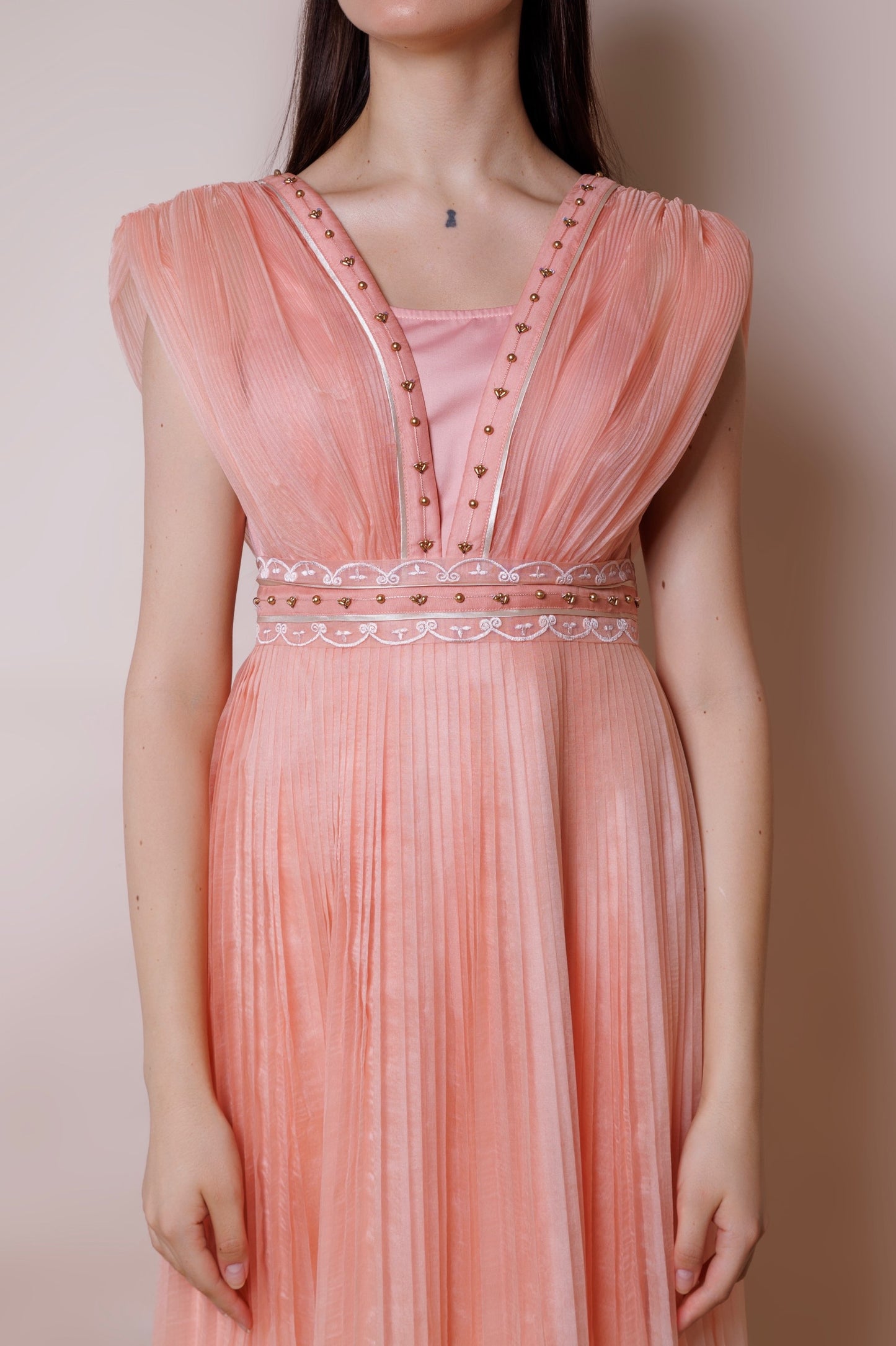 Salmon monochrome drape dress image 3