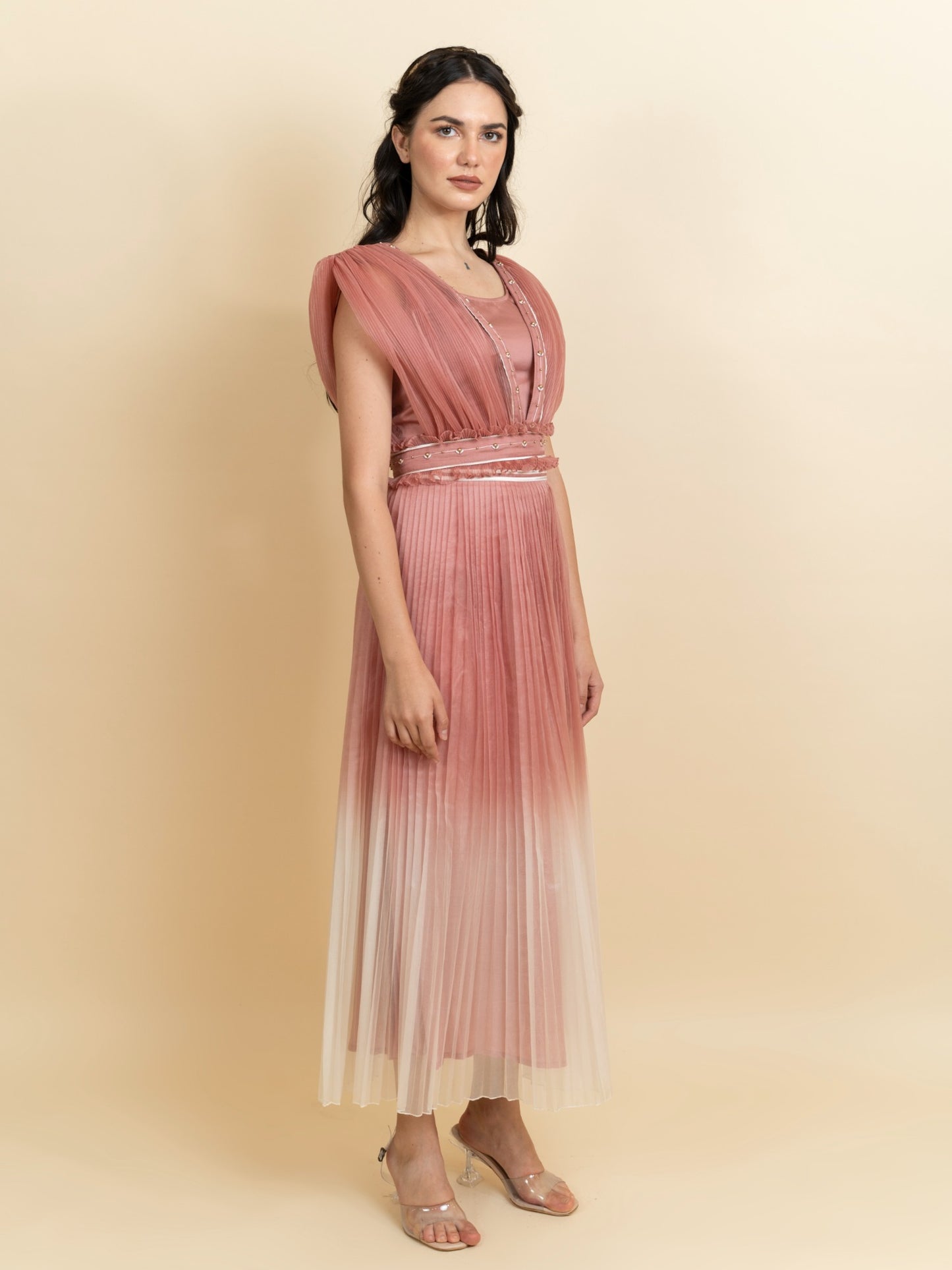 Pleated organza skirt. (Rose gold) image 2