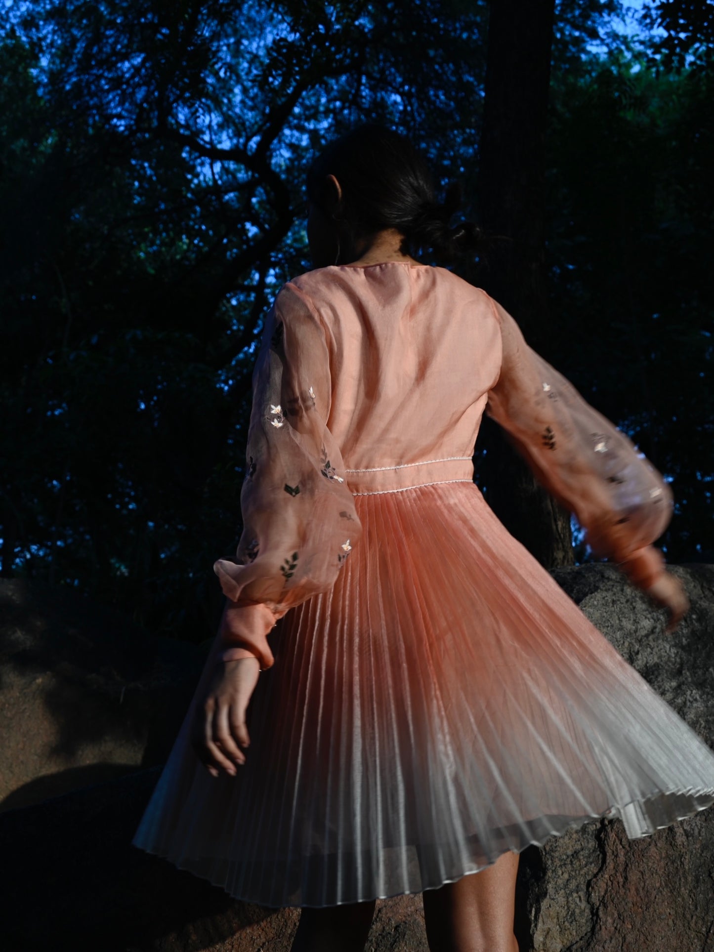 Peach floral embroidered skater dress. image 5