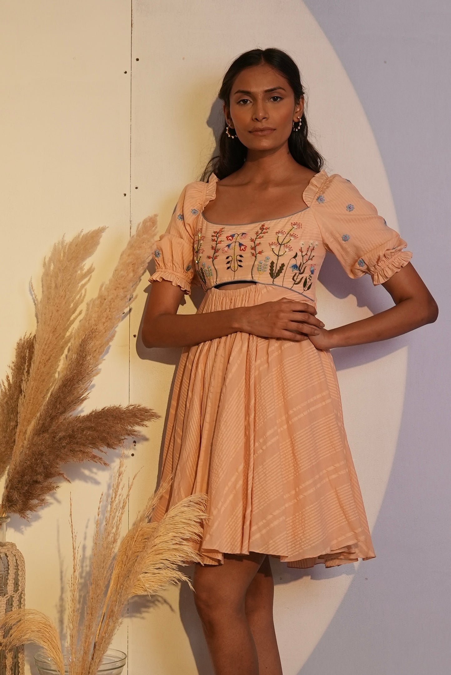 Peach embroidered dress image 3