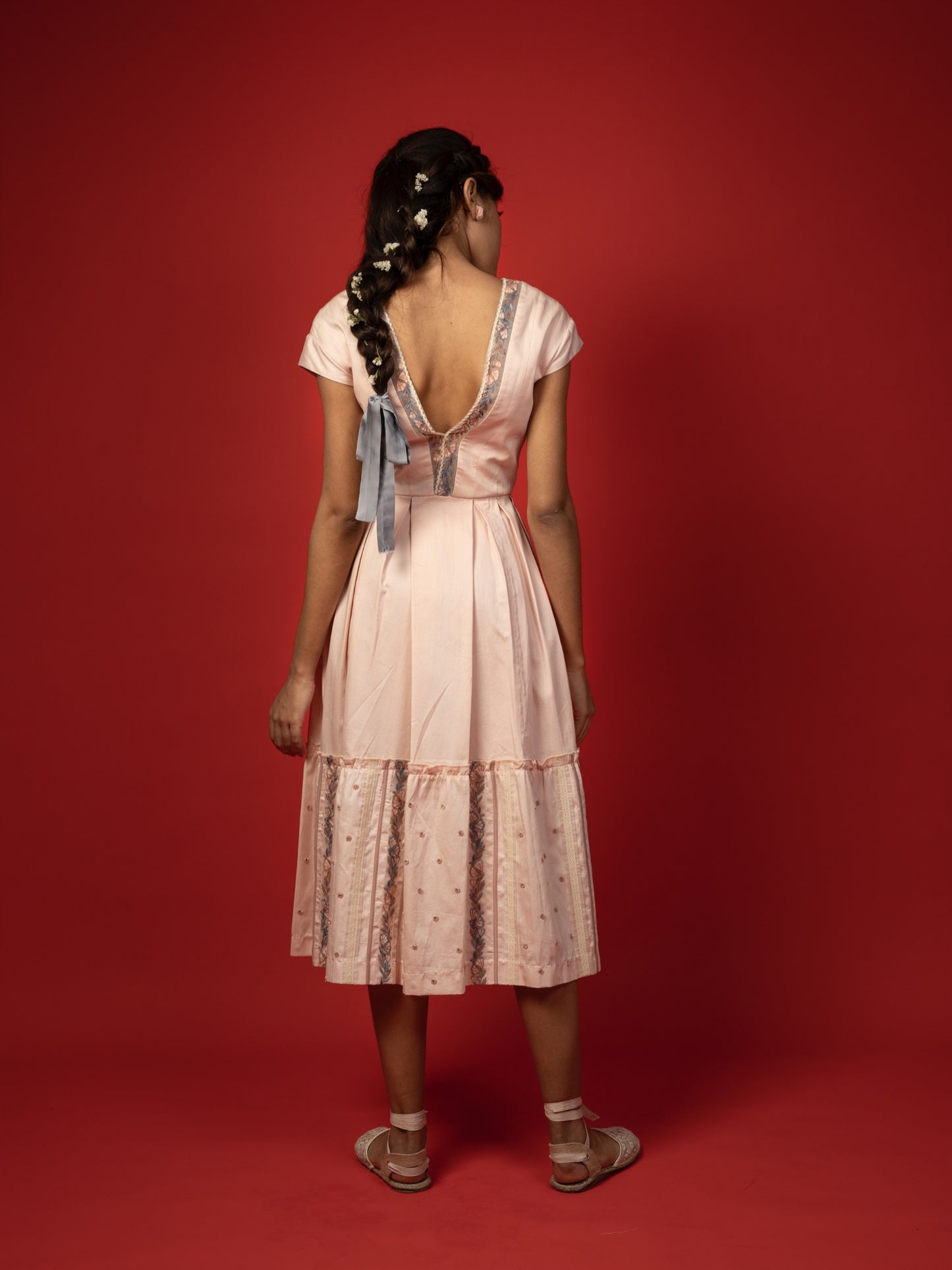 Pink calf length dress. image 2