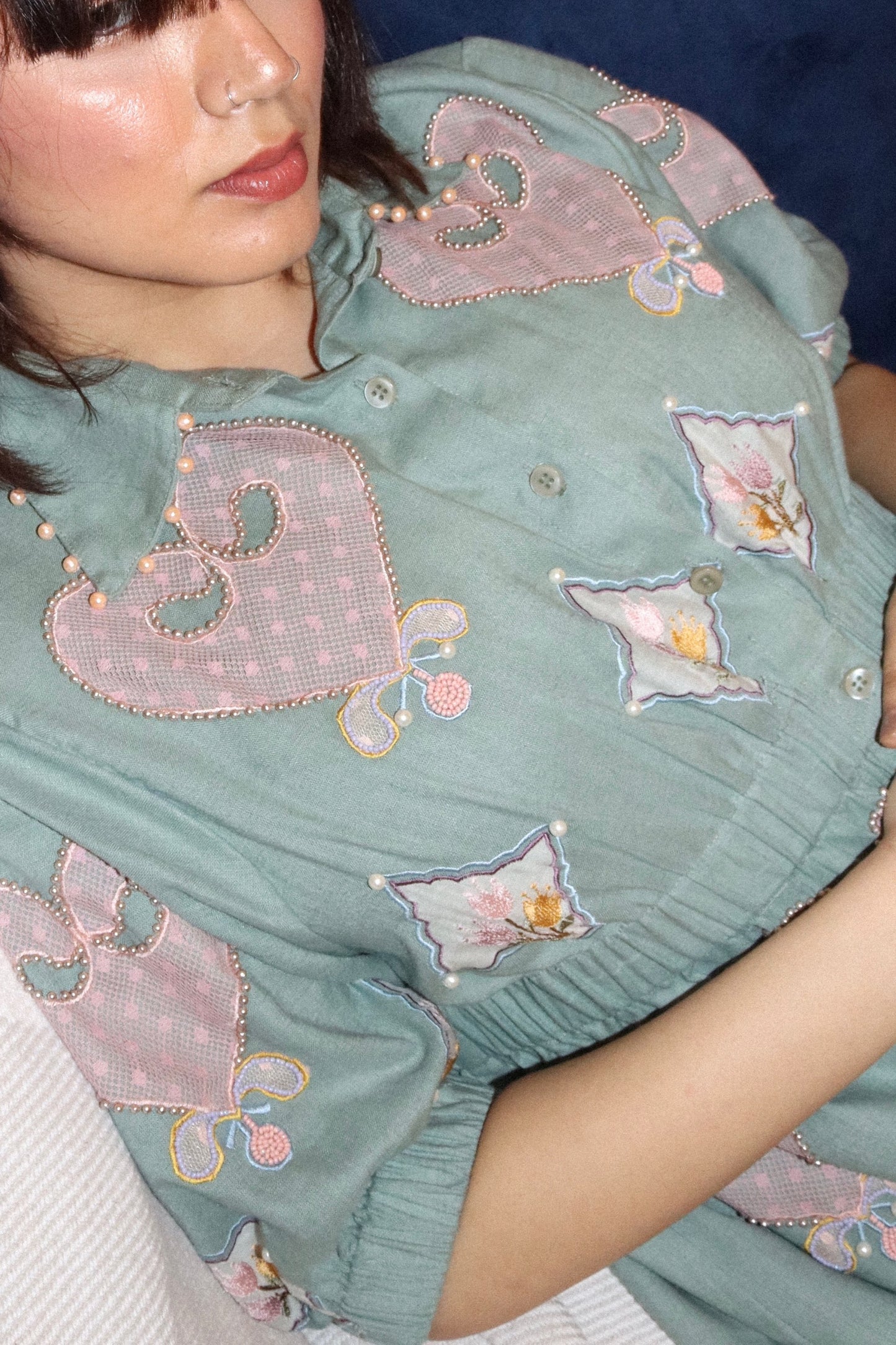 Sage green linen shirt dress image 2