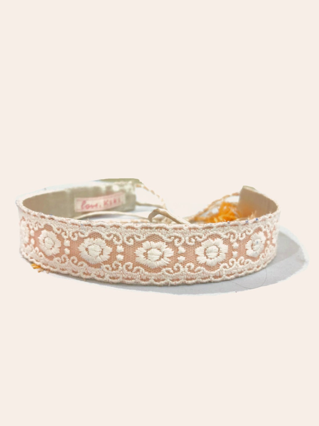 Pink hair band with french lace. image 0