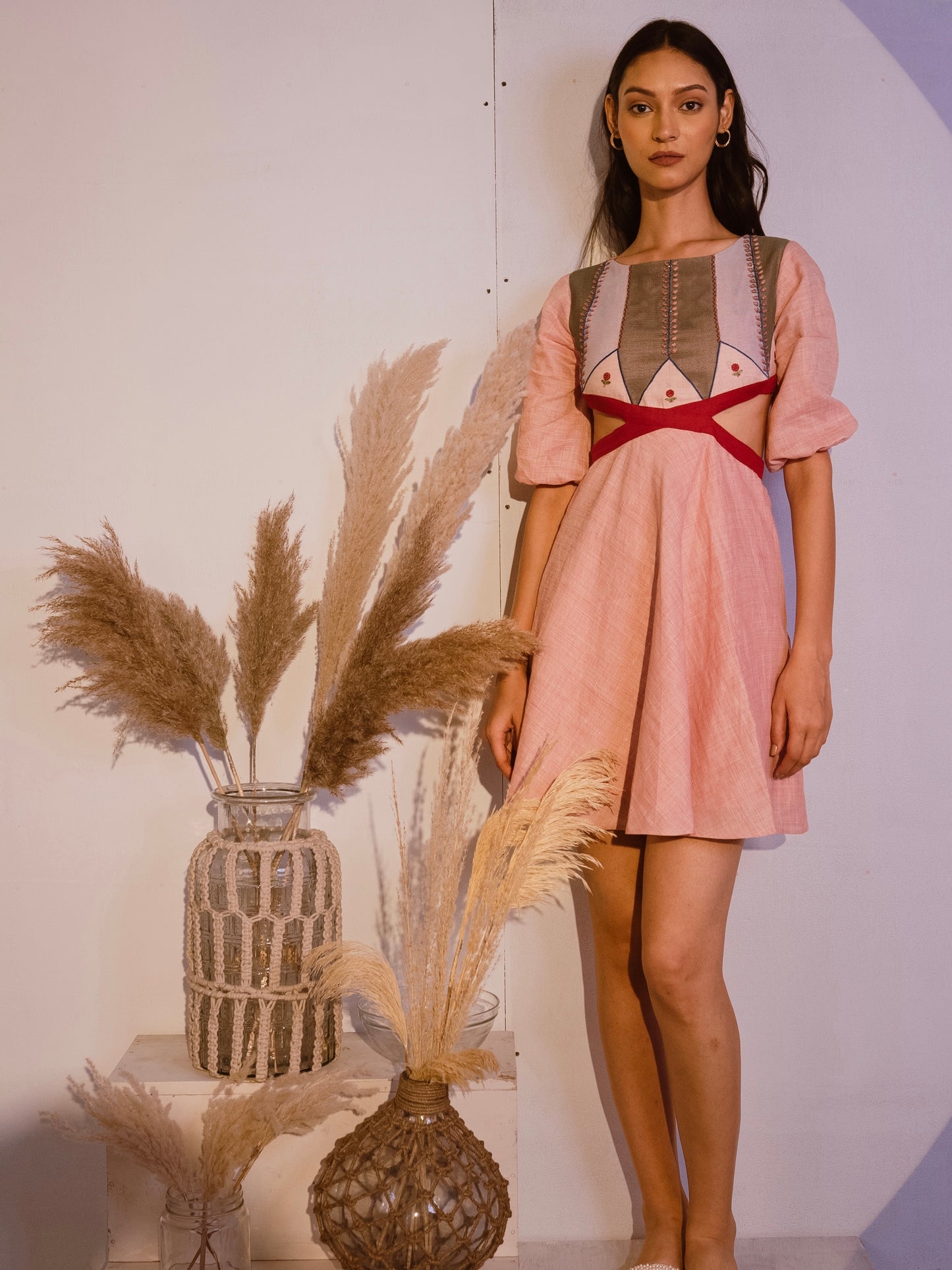 Linen short dress (pink) image 0