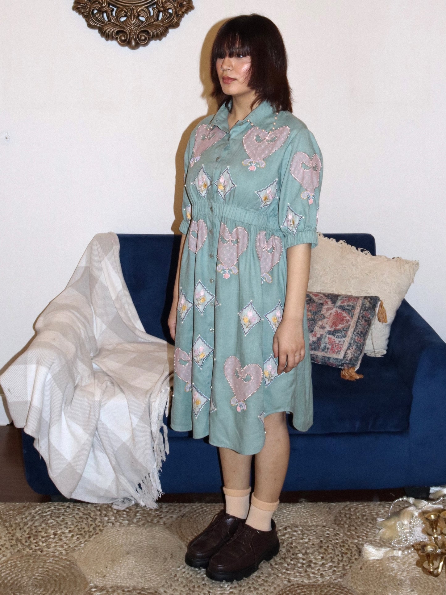 Sage green linen shirt dress image 3