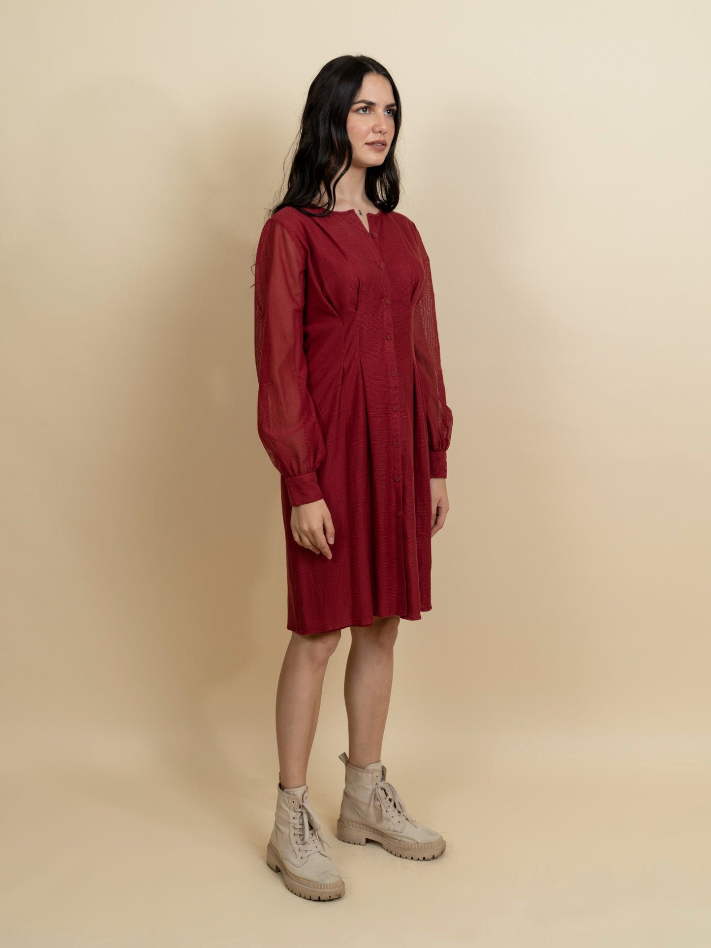 Cotton fishnet red dress. image 1
