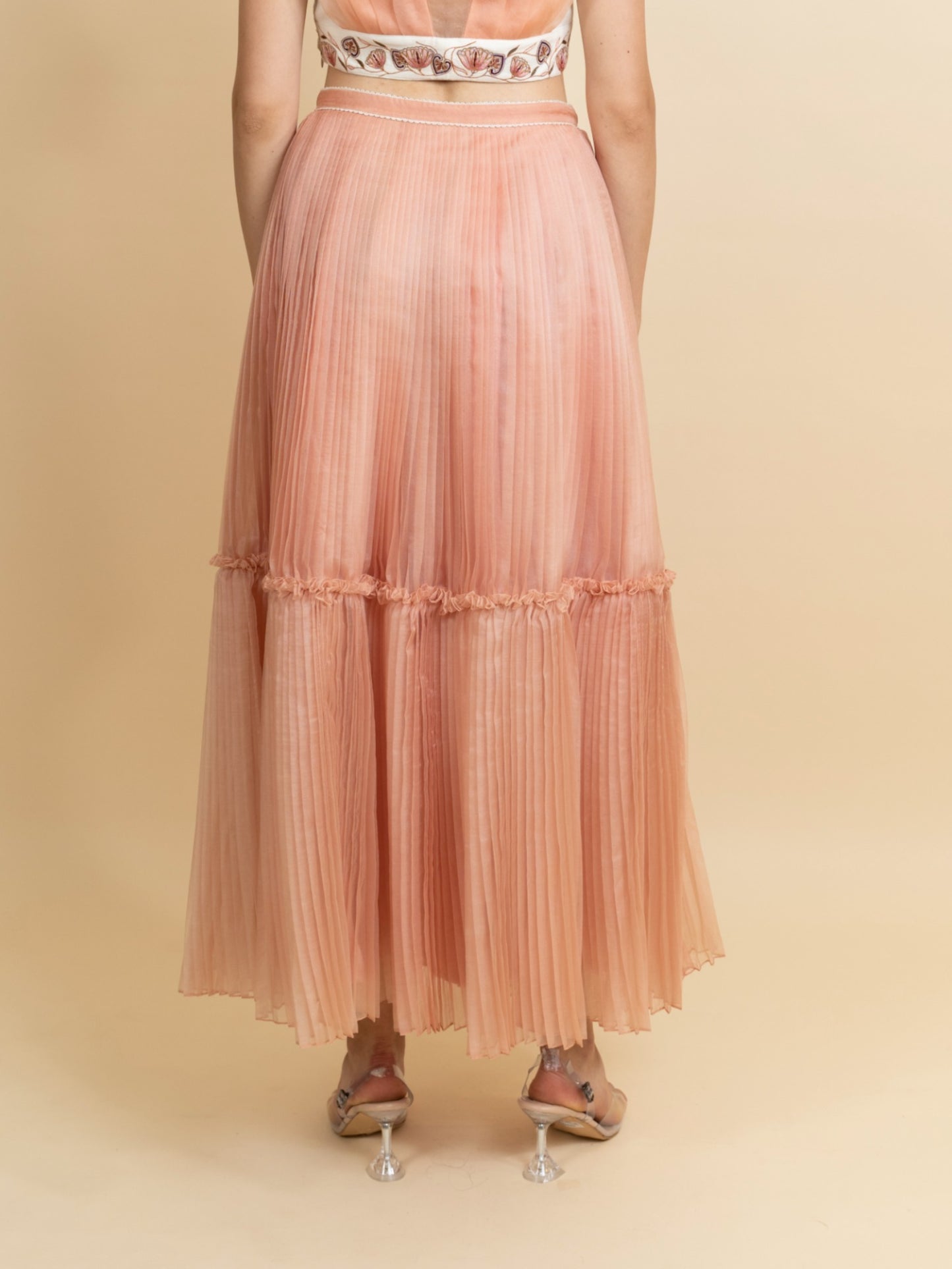 Double layered pleated organza skirt. (Peach) image 3
