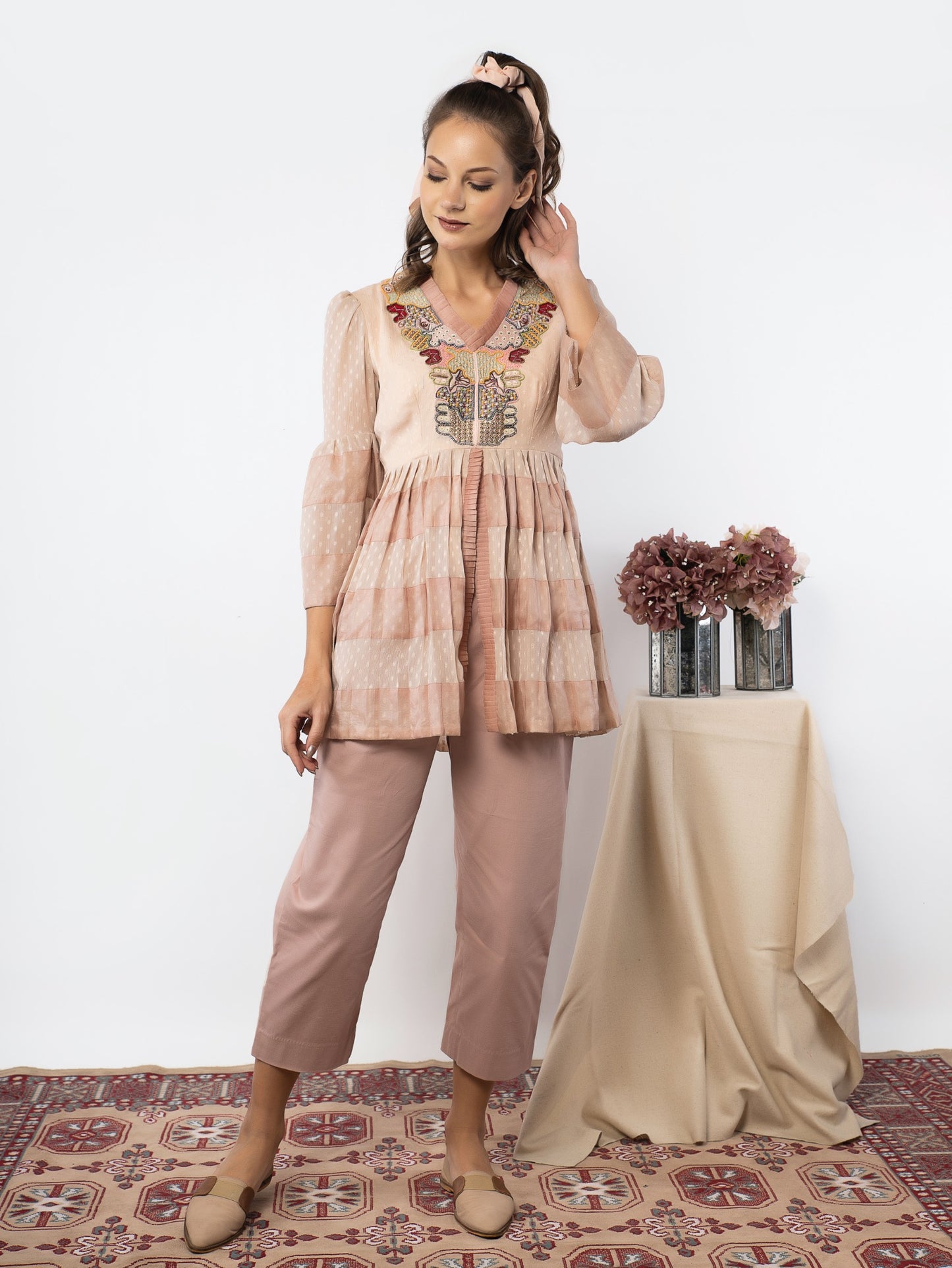 Pink patchwork tunic with straight fit pant image 1