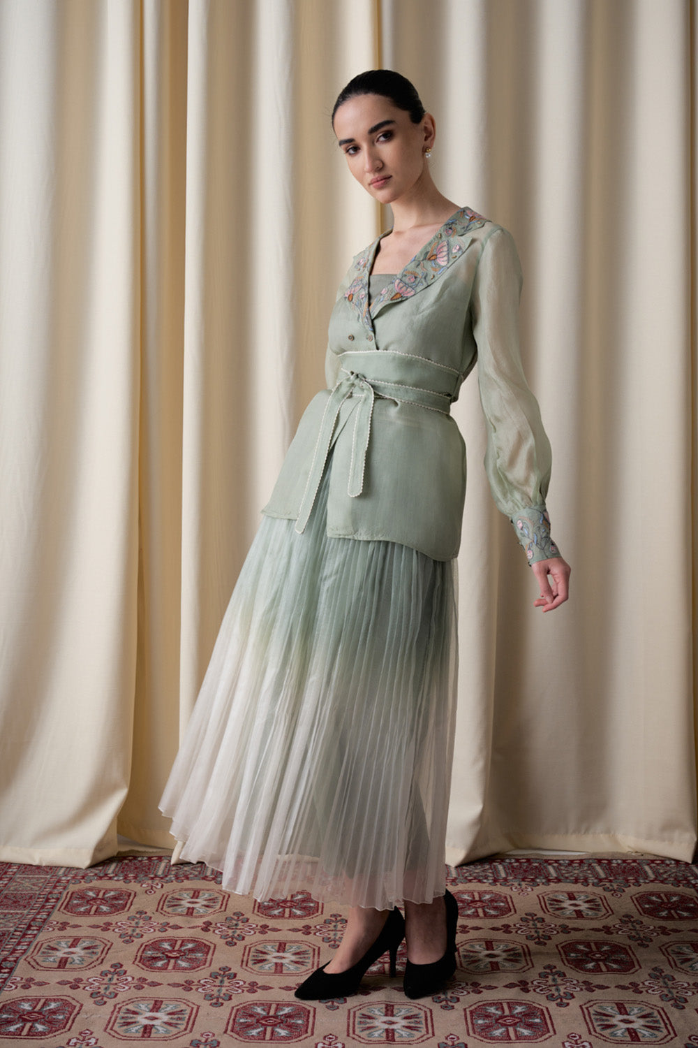 Sage ombré Pleated Skirt