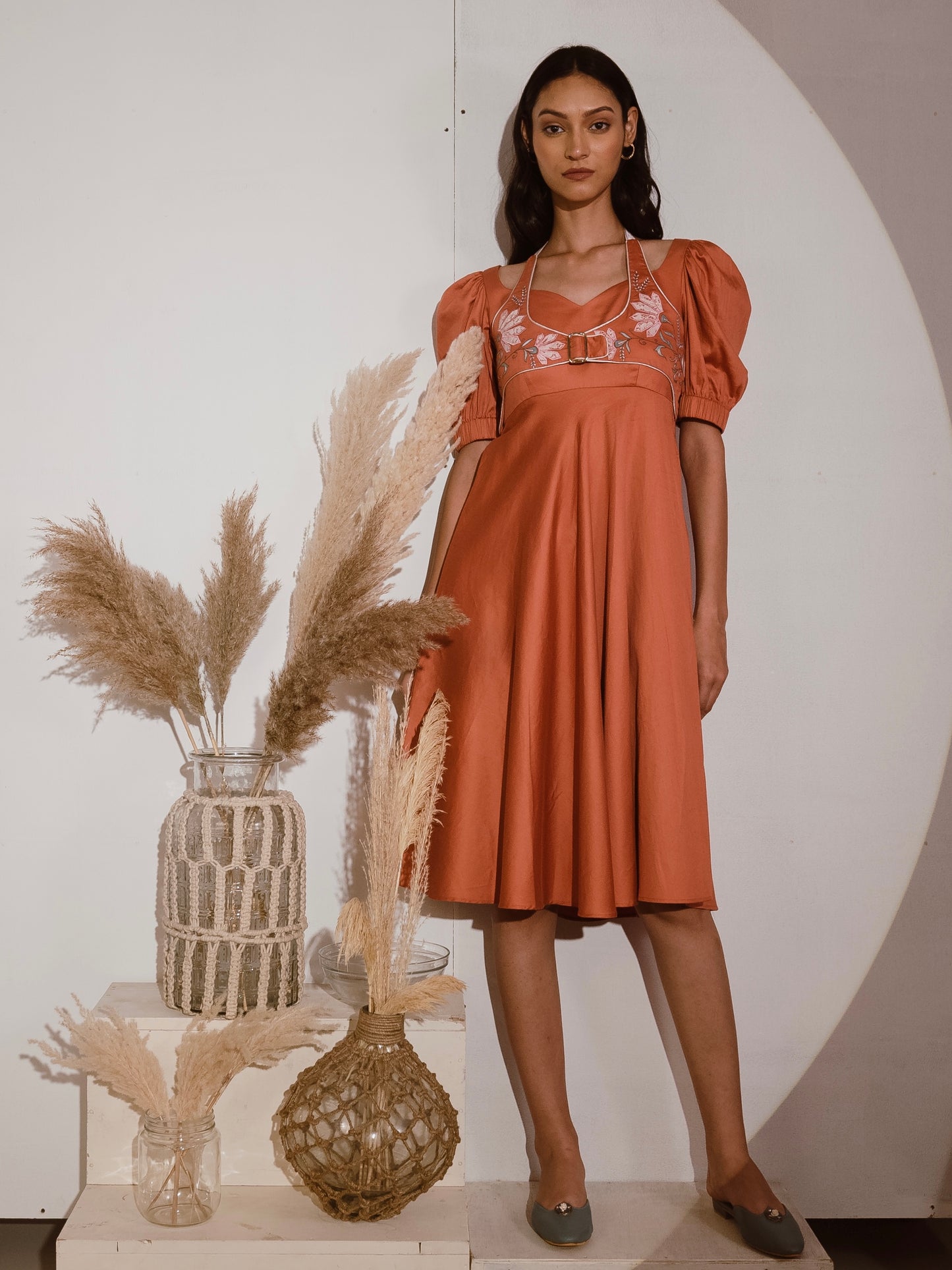 Orange mid length dress image 1