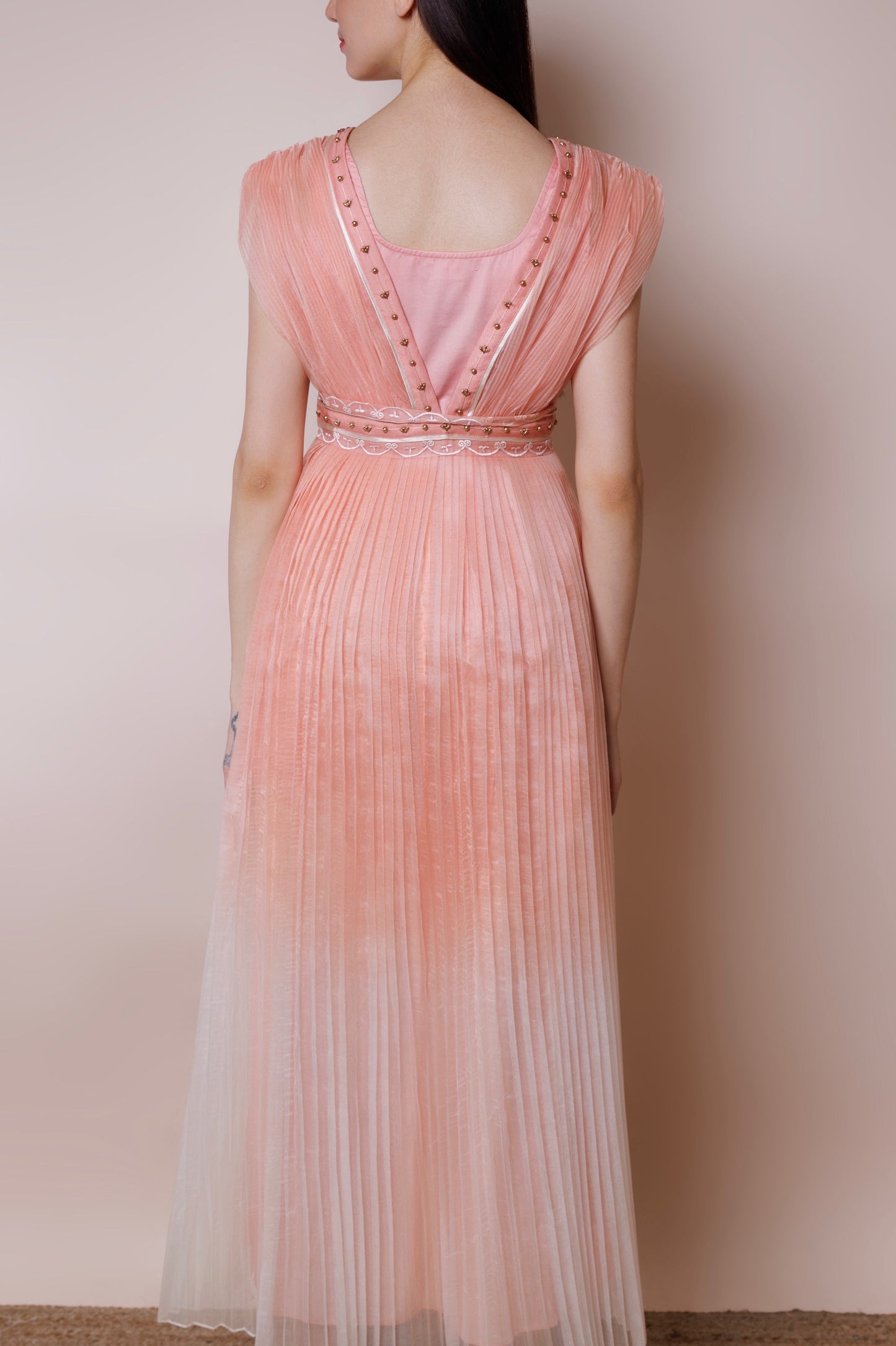 Salmon monochrome drape dress image 4