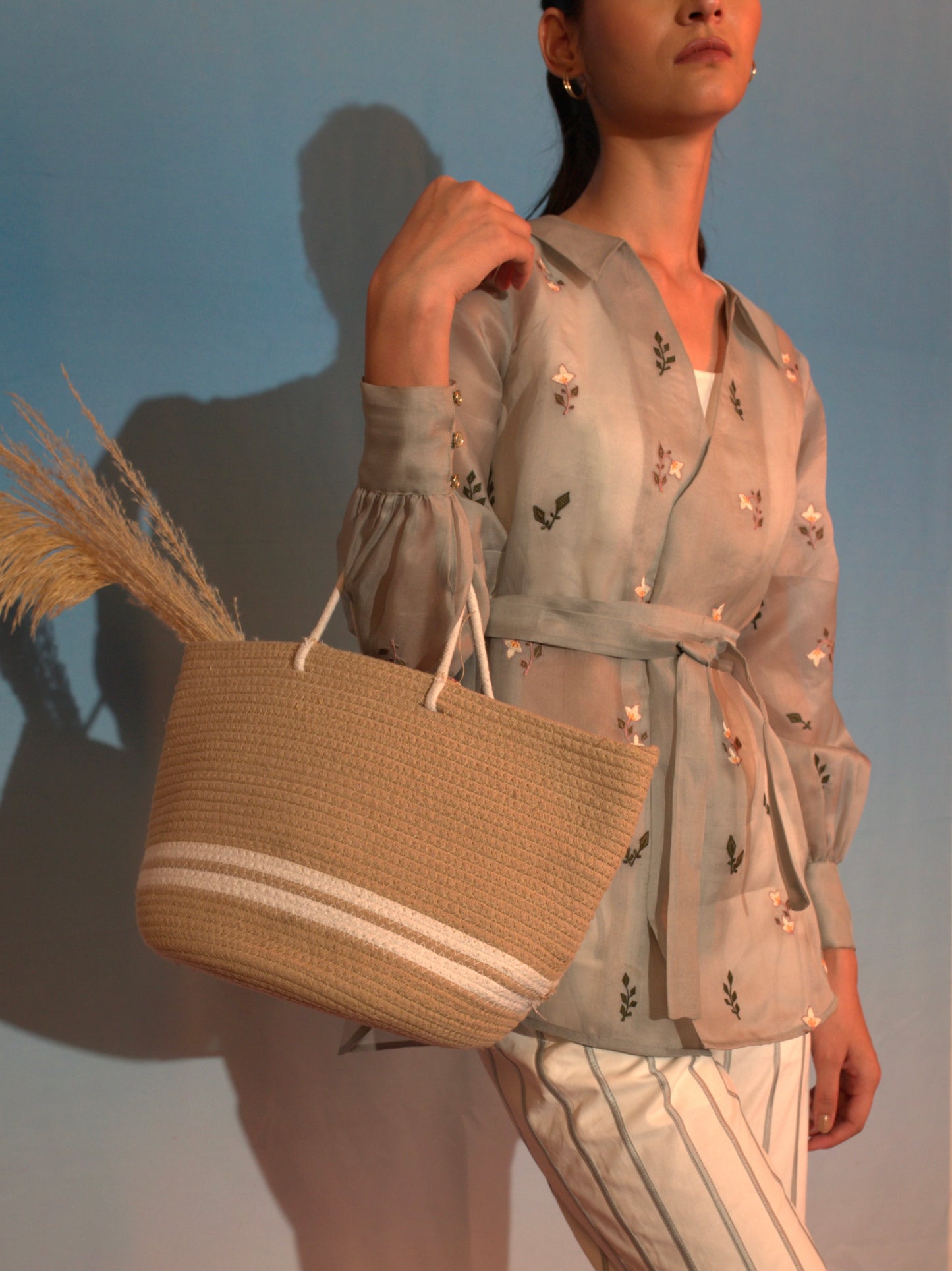 Floral organza Shirt with stripe pants image 2
