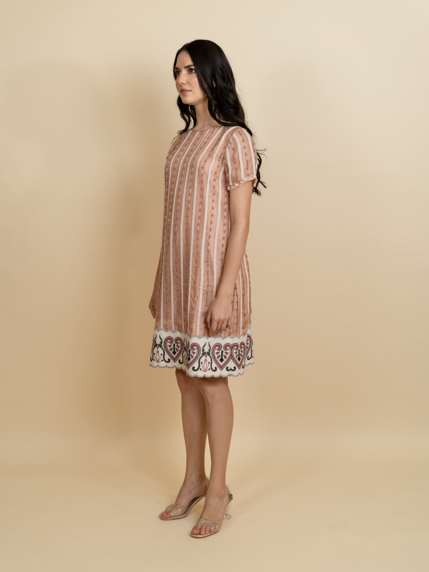 Galaxy embroidered knee length dress with sleeves. image 3
