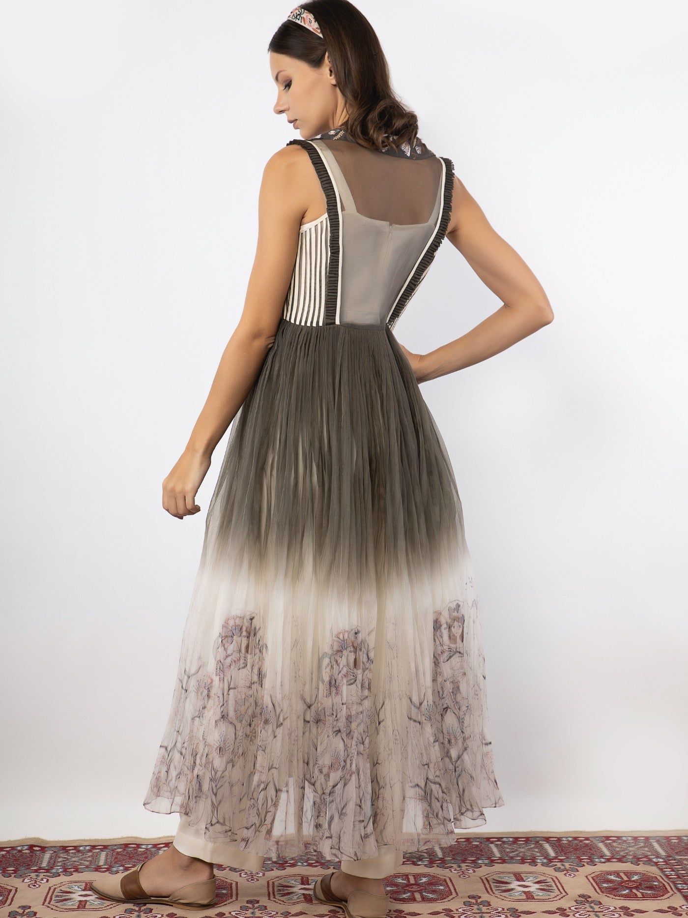 Organza embroidered cape with off white jumpsuit image 2