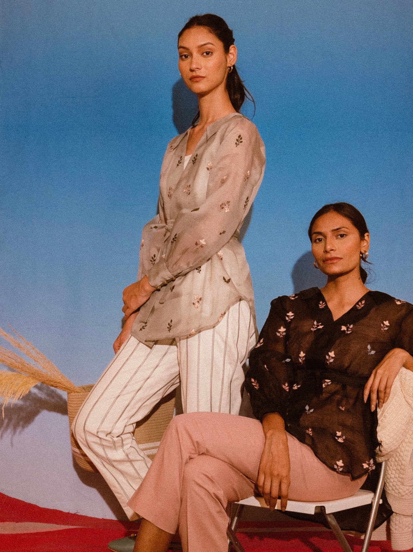 Black Organza shirt with rose gold pants image 2