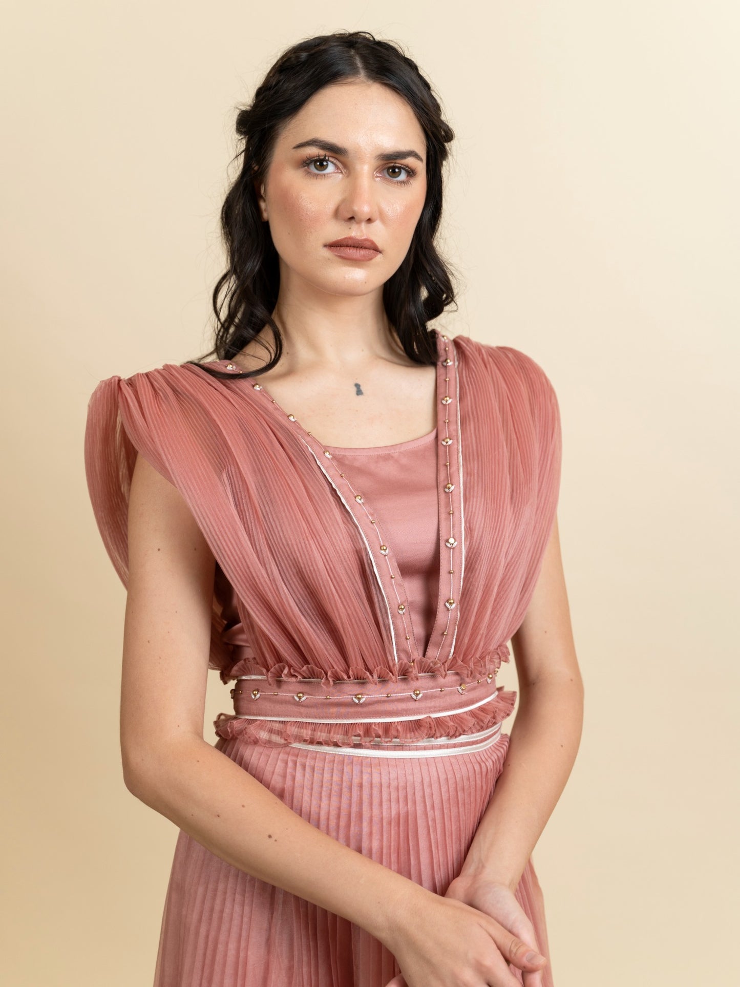 Draped organza top with skirt. (Blush pink) image 2