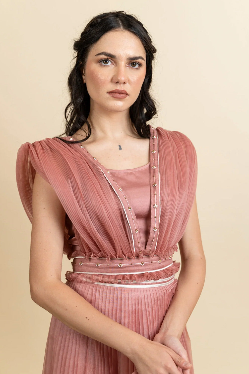 Draped organza top with skirt. (Blush pink)