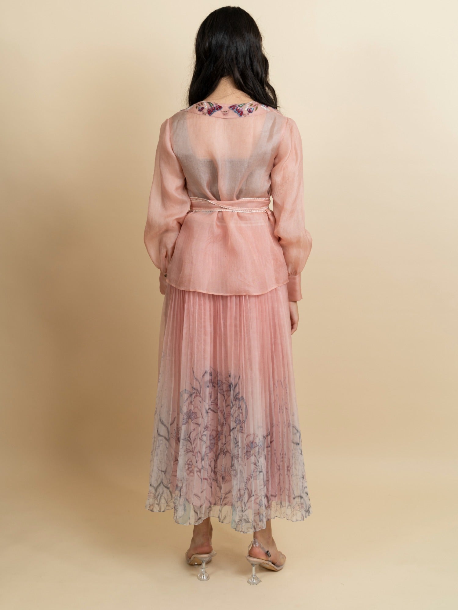 Print pleated ombre organza skirt. (Rose gold) image 3