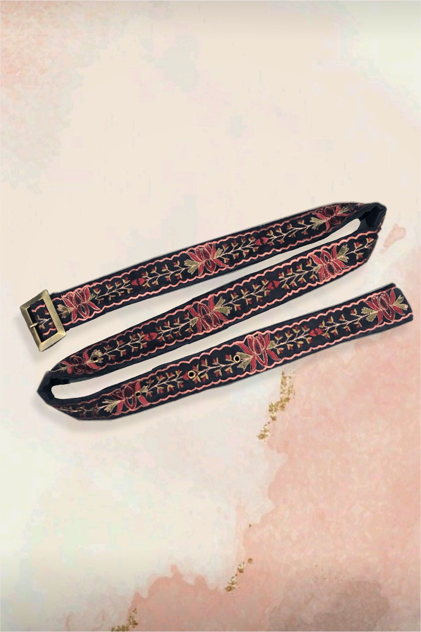 Navy blue lotus embroidered belt image 1