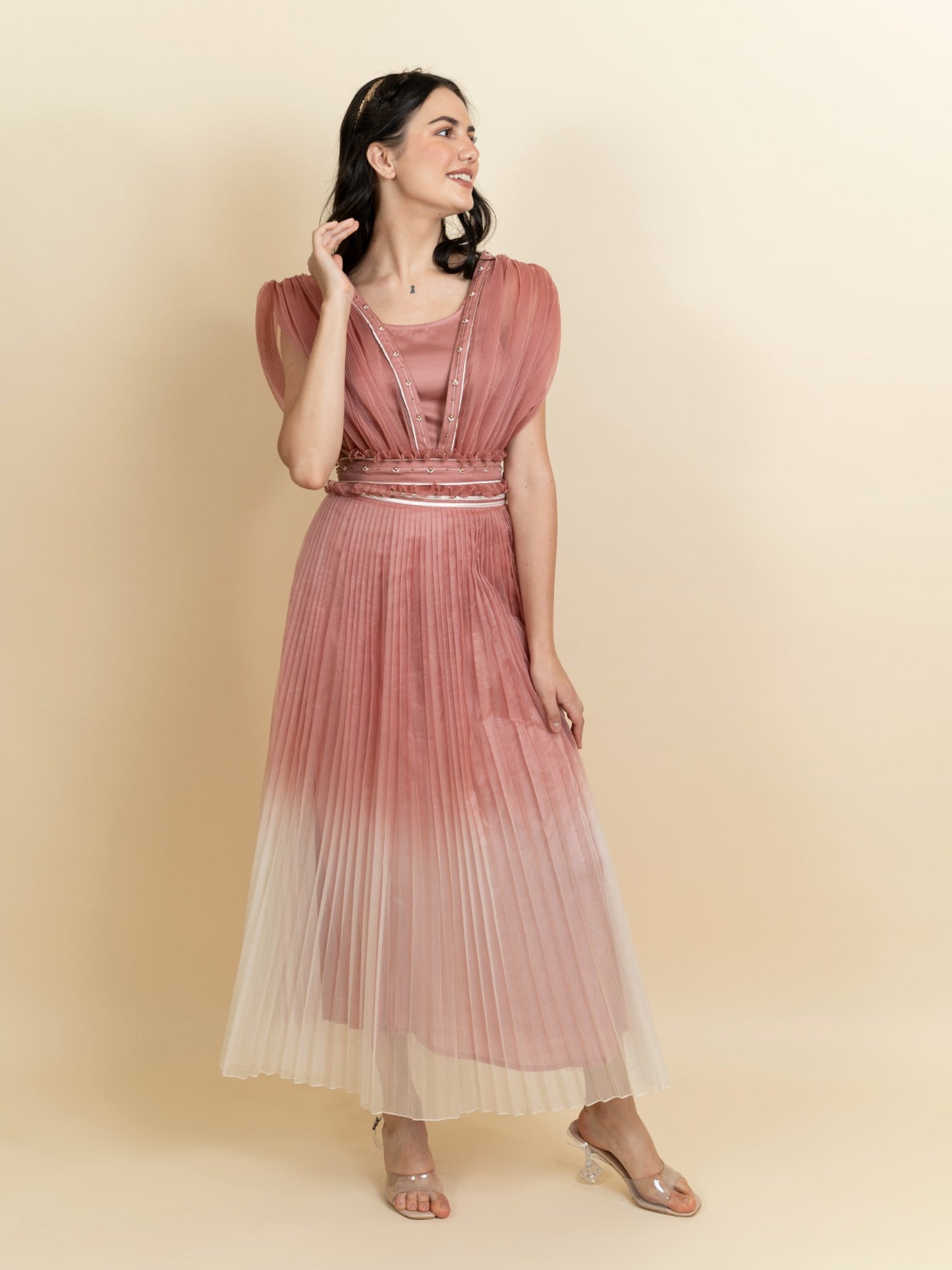 Draped organza top with skirt. (Blush pink) image 3