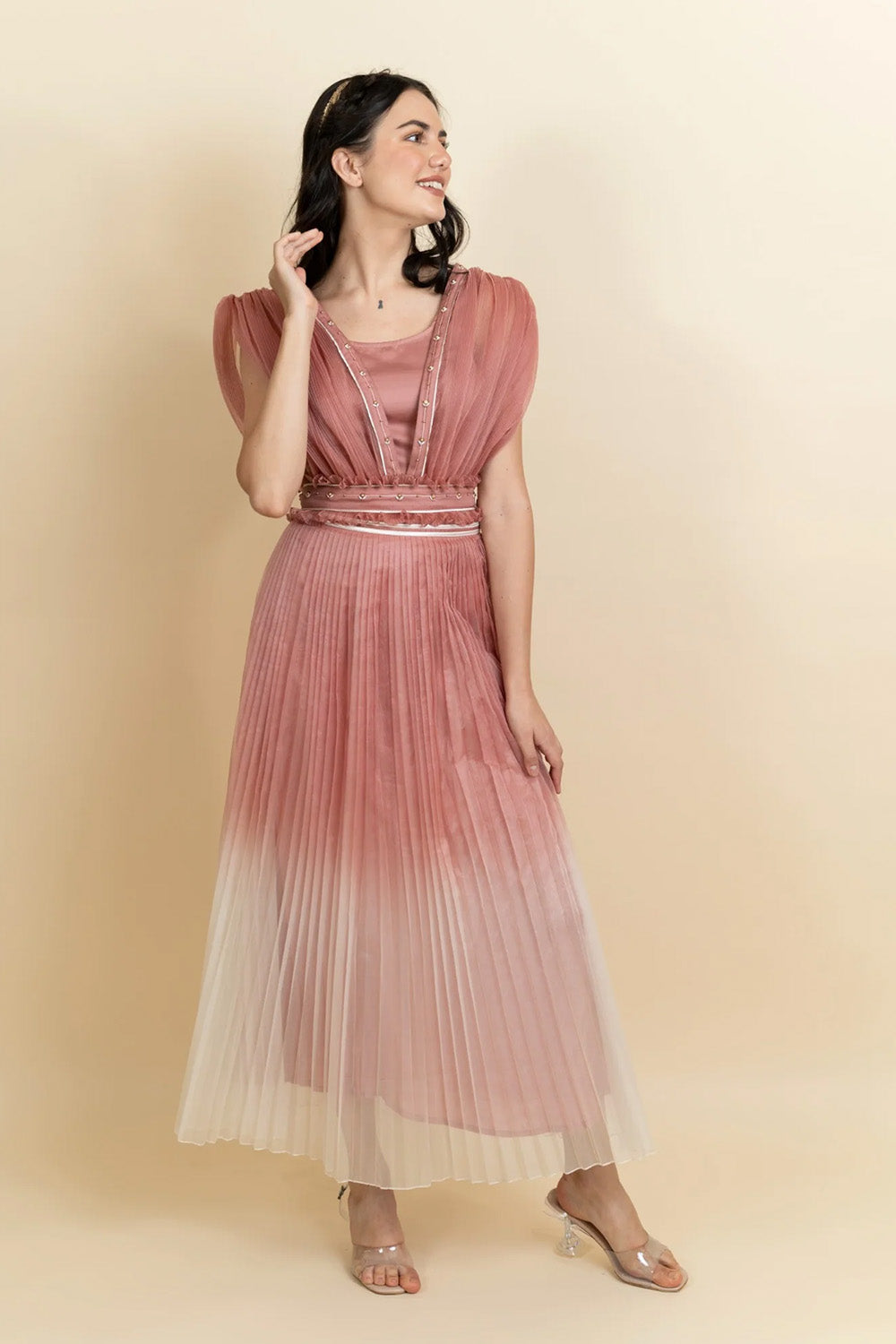 Draped organza top with skirt. (Blush pink)