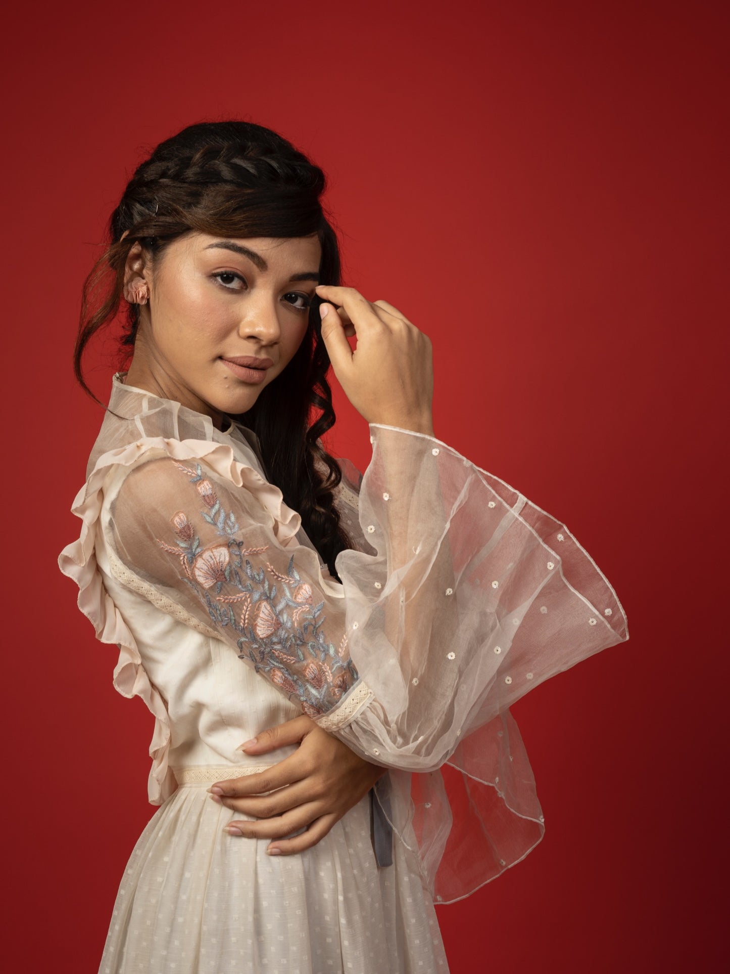 Dotted chiffon gown. image 1