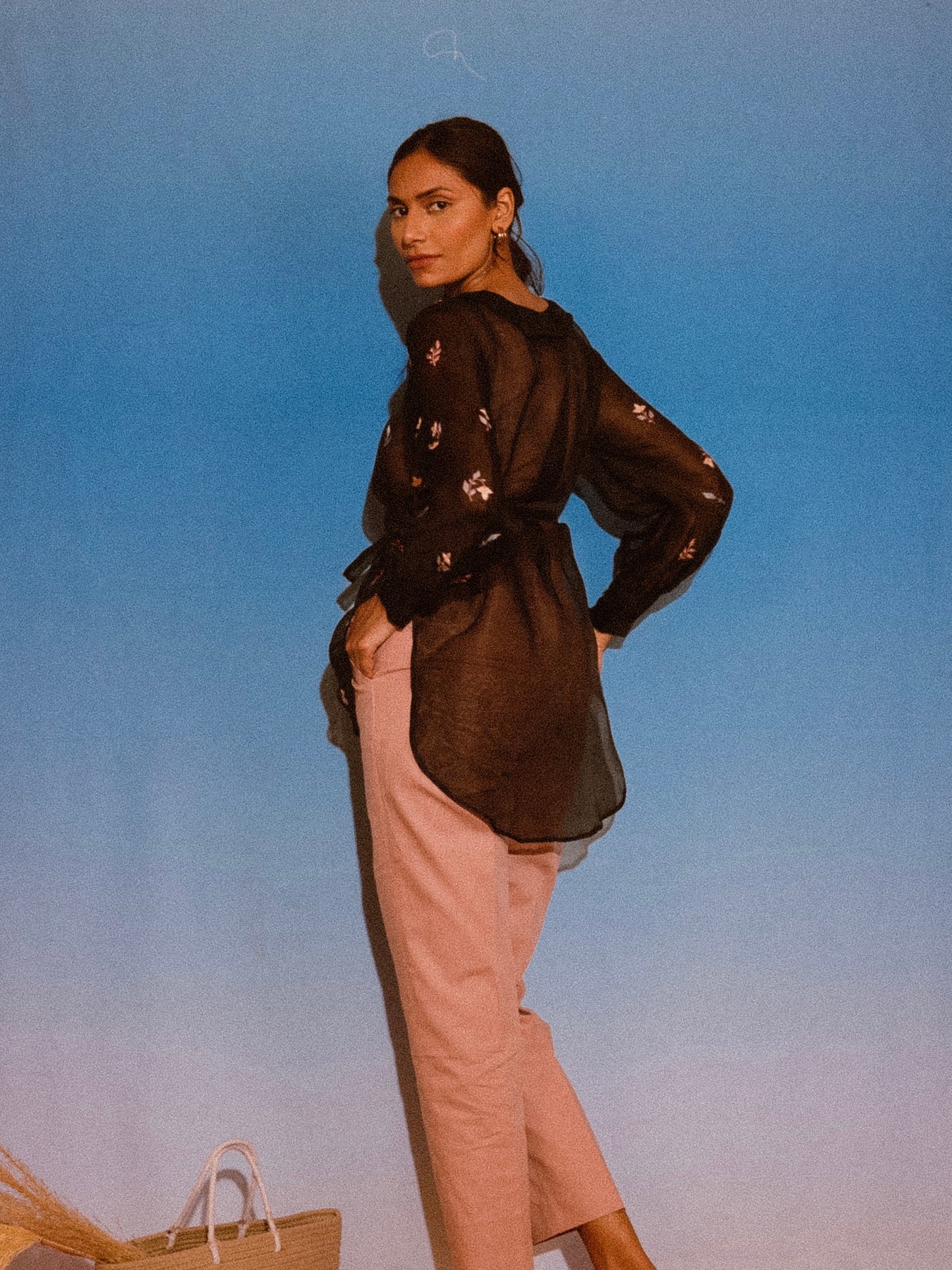 Black floral organza shirt image 2