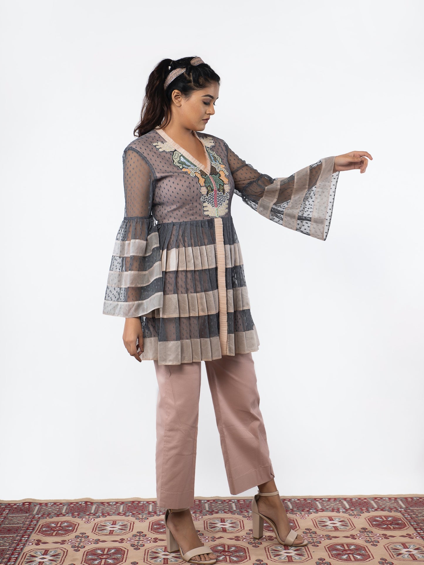 Blue patchwork tunic with straight fit pants image 1