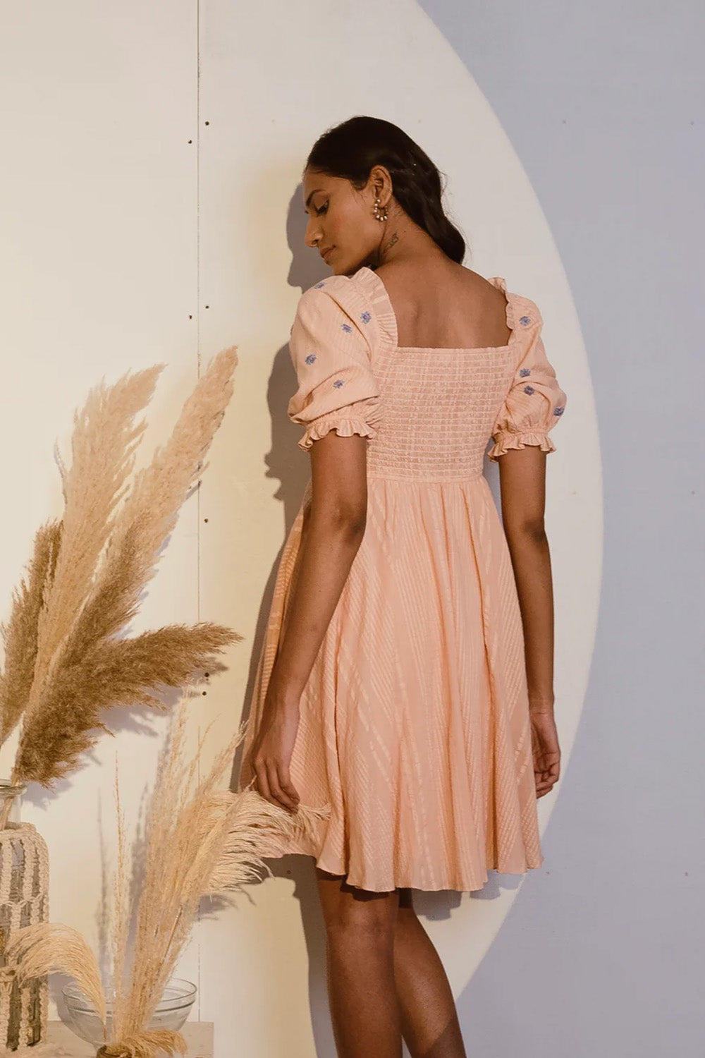 Peach embroidered dress