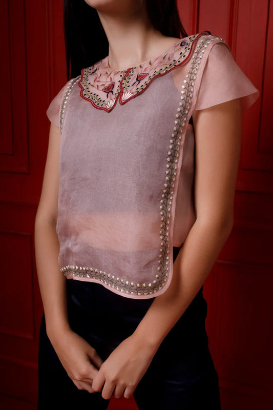 Co-ord set with with embroidered organza over top.