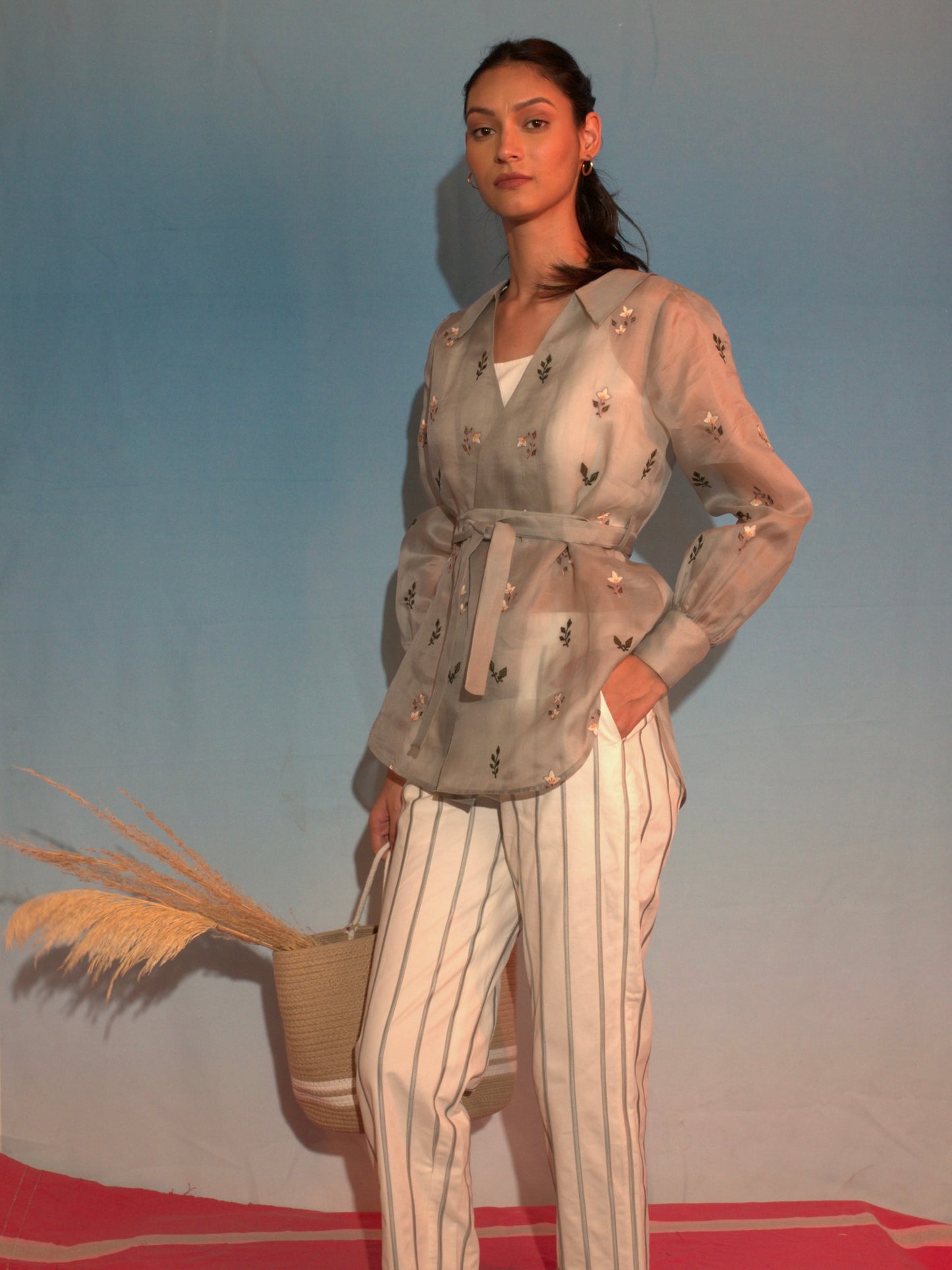 Floral embroidered organza shirt image 2